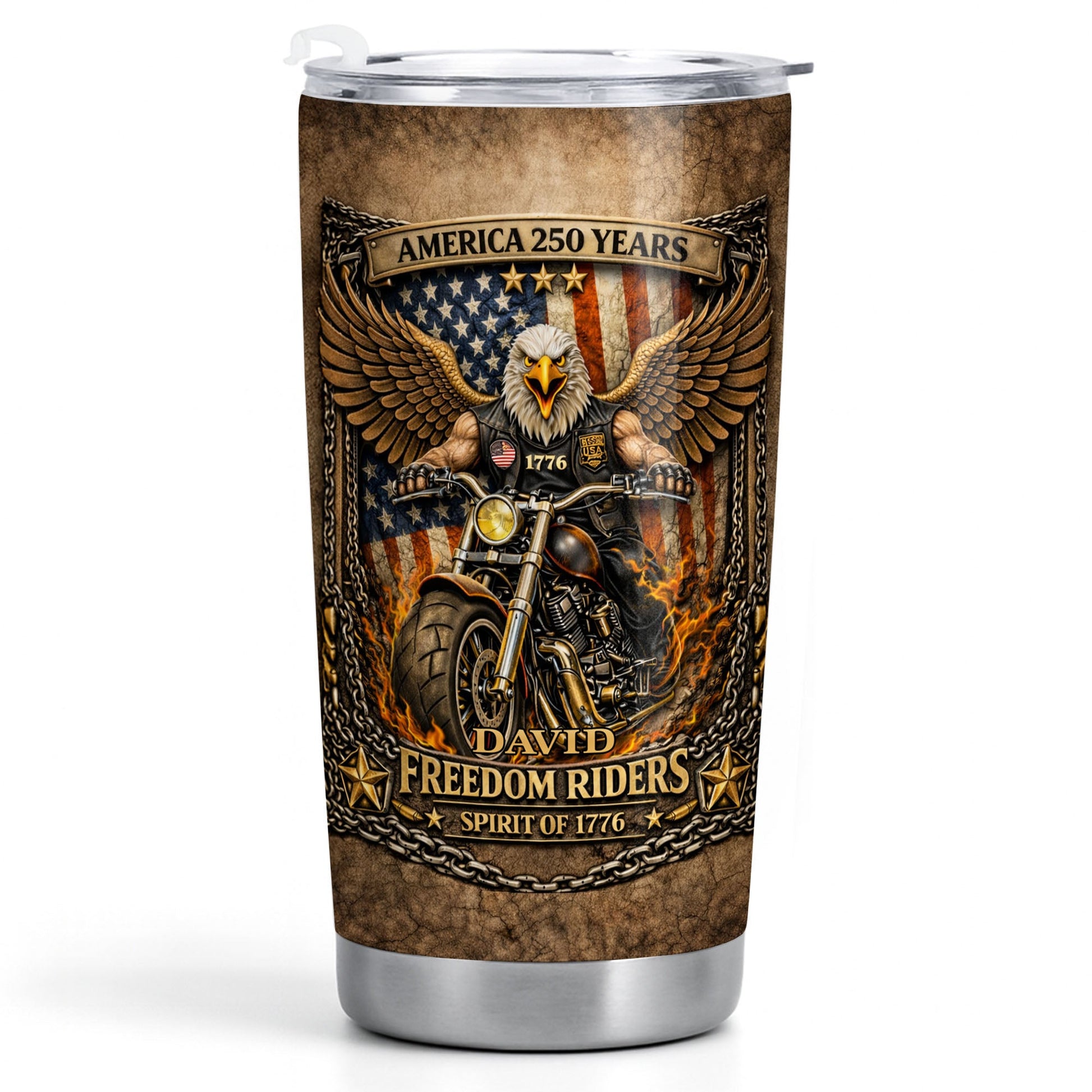 America Freedom Riders Spirit Of 1776 Bald Eagle Biker - Personalized Custom Stainless Steel Tumbler 20oz 30oz - INDE108_TB