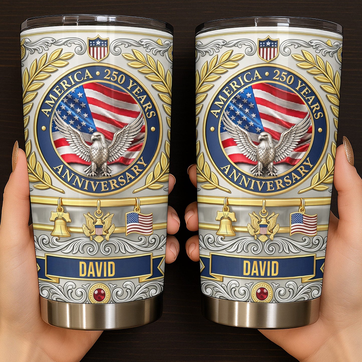 America Anniversary Eagle And USA Flag With Liberty Bell - Personalized Custom Stainless Steel Tumbler 20oz 30oz - INDE212_TB