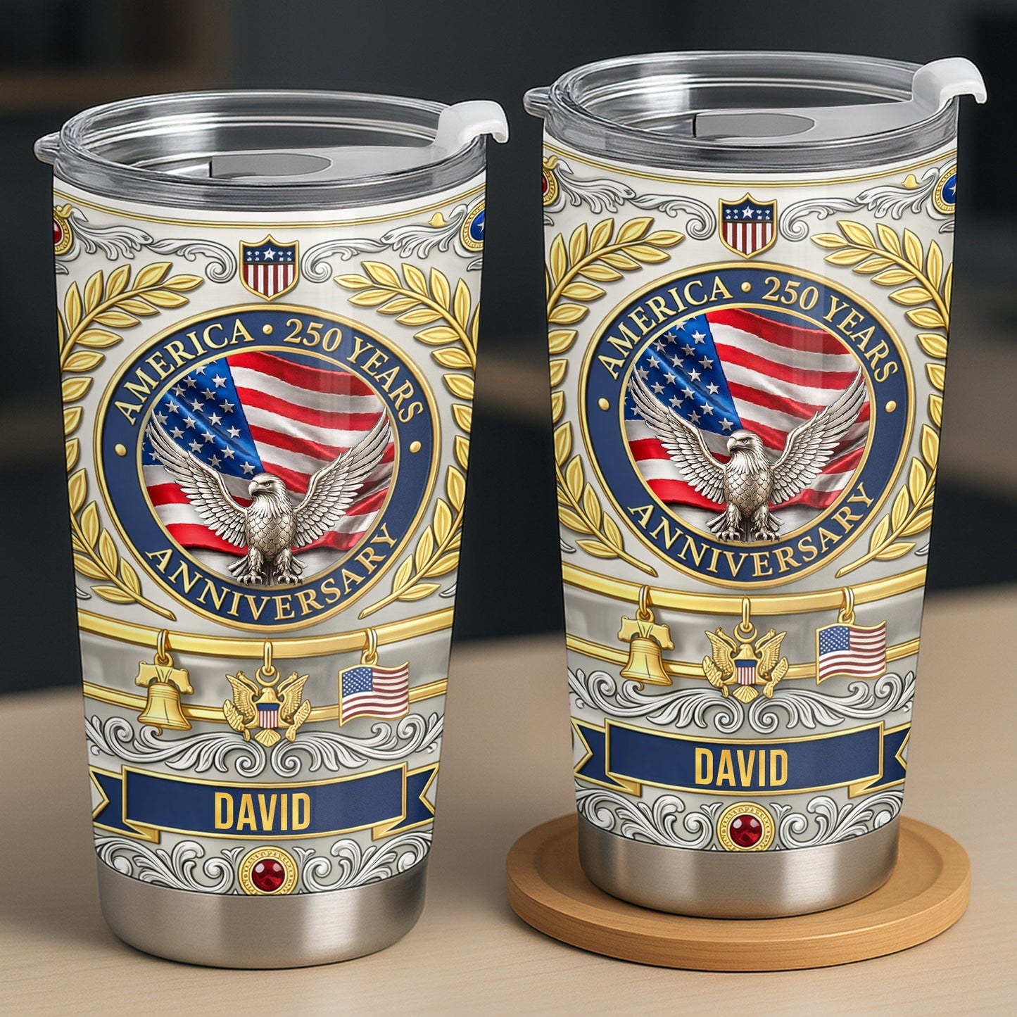 America Anniversary Eagle And USA Flag With Liberty Bell - Personalized Custom Stainless Steel Tumbler 20oz 30oz - INDE212_TB