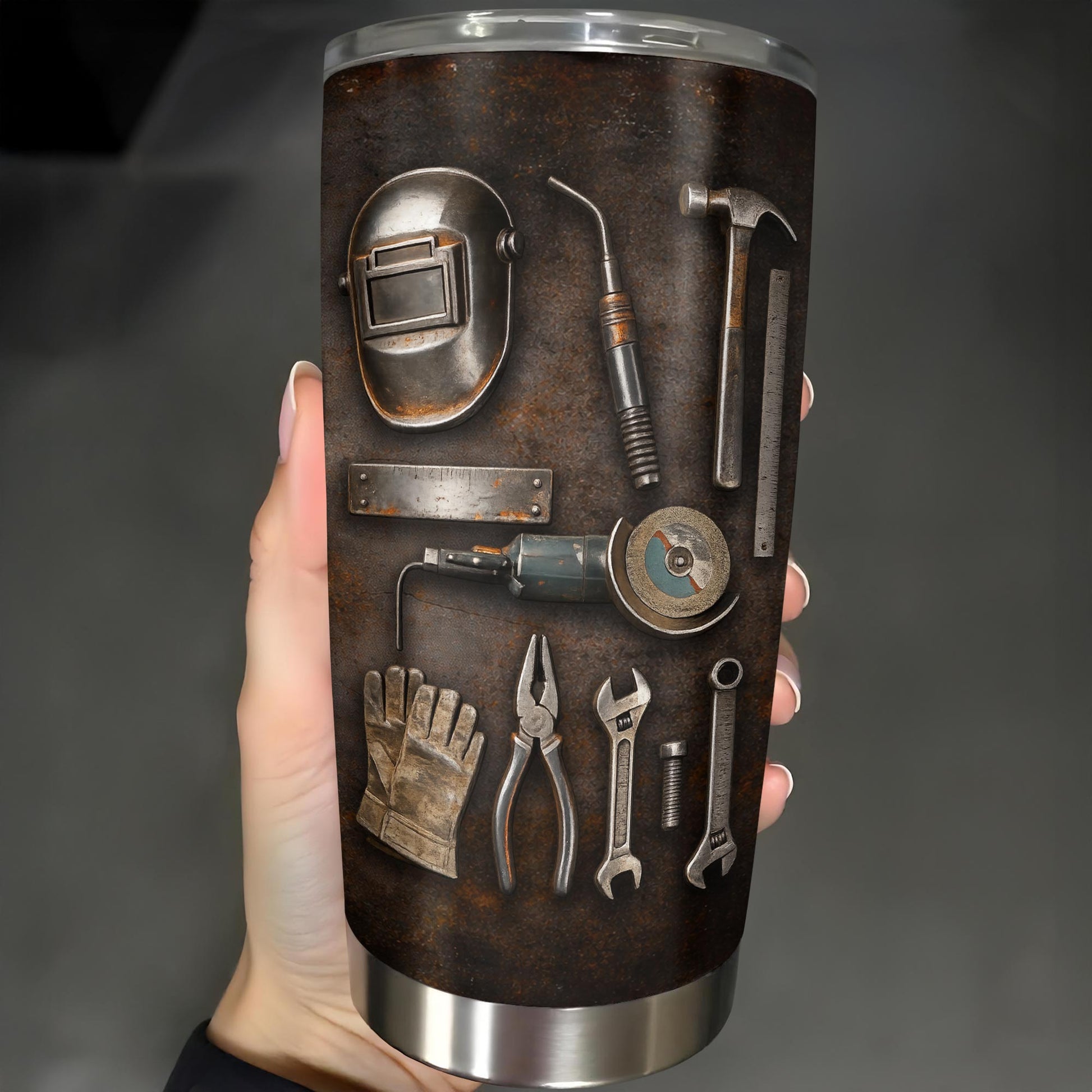 Hardworking Man With A Passion For Excellence Tools And Metal Texture - Personalized Custom Stainless Steel Tumbler 20oz 30oz - JBS141_TB