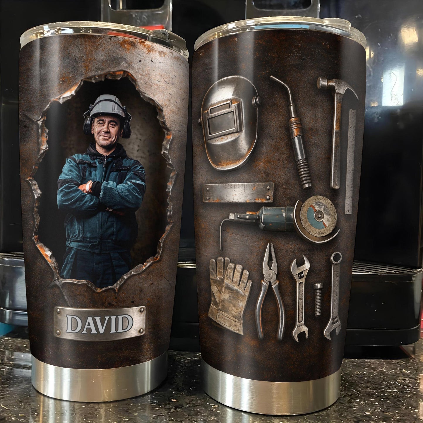 Hardworking Man With A Passion For Excellence Tools And Metal Texture - Personalized Custom Stainless Steel Tumbler 20oz 30oz - JBS141_TB