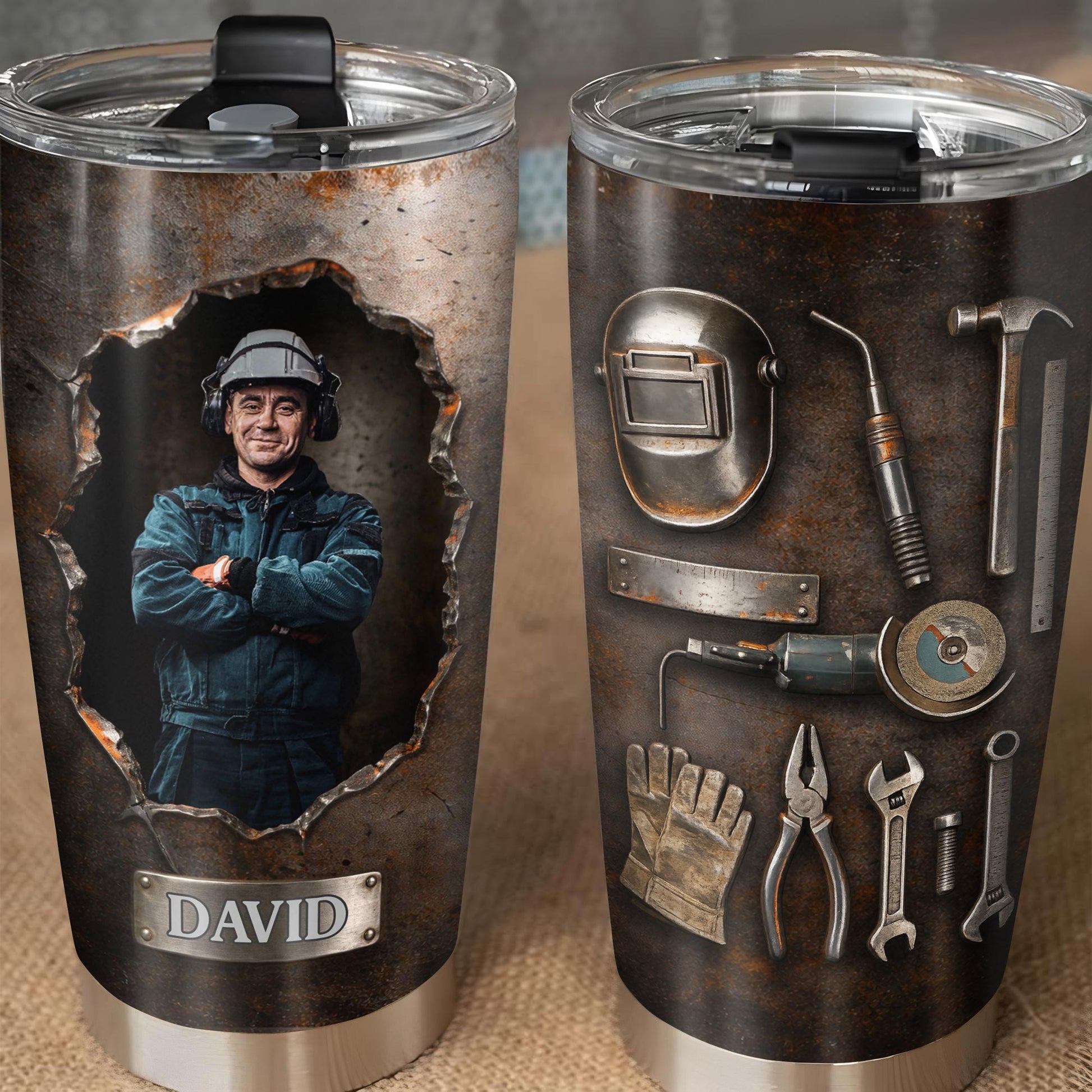 Hardworking Man With A Passion For Excellence Tools And Metal Texture - Personalized Custom Stainless Steel Tumbler 20oz 30oz - JBS141_TB