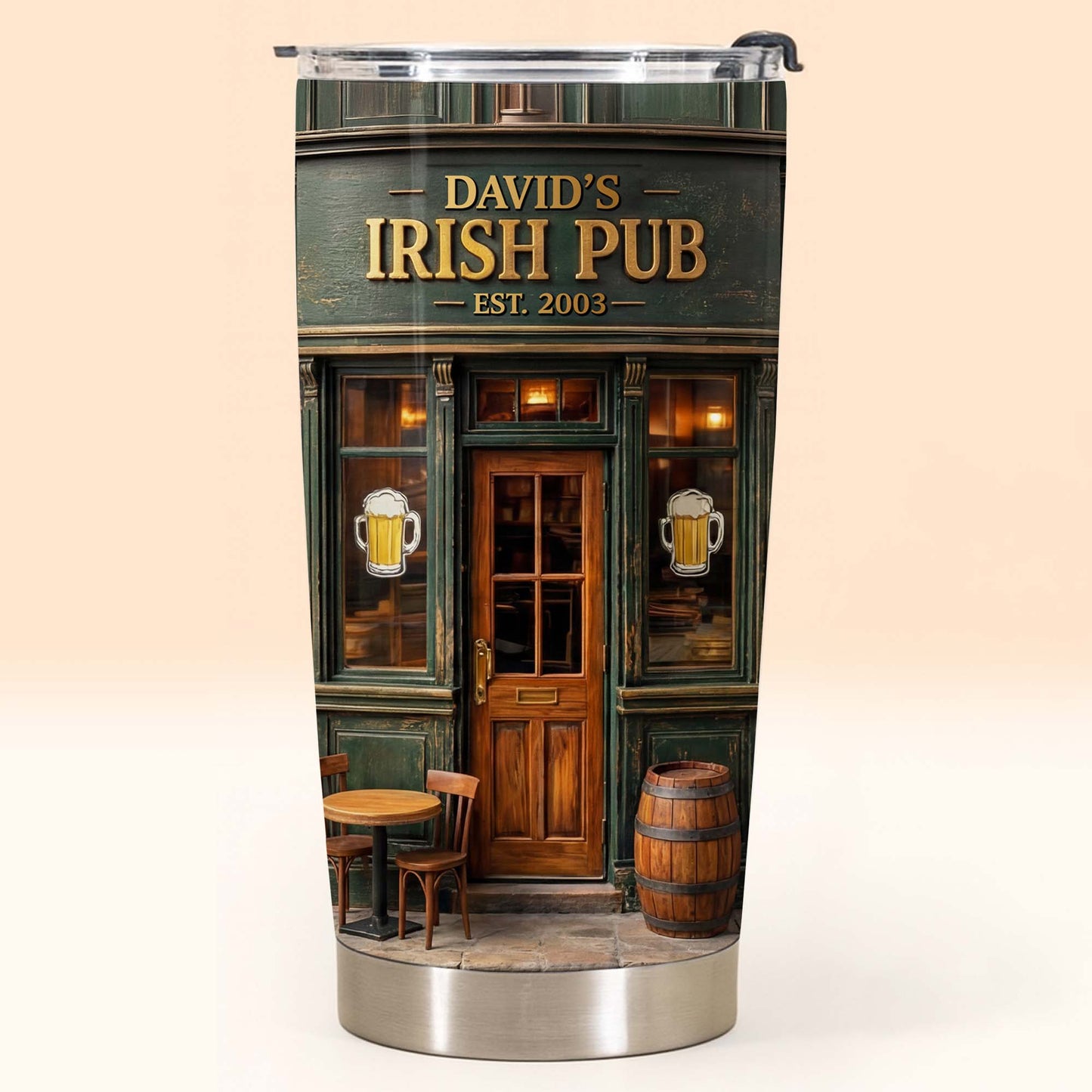 Irish Pub Est Beer Mug Design Bar Storefront - Personalized Custom Stainless Steel Tumbler 20oz 30oz - JBS150_TB