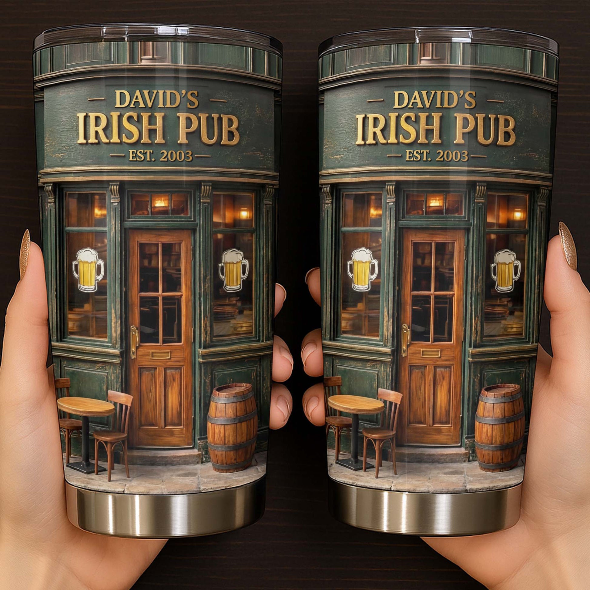 Irish Pub Est Beer Mug Design Bar Storefront - Personalized Custom Stainless Steel Tumbler 20oz 30oz - JBS150_TB