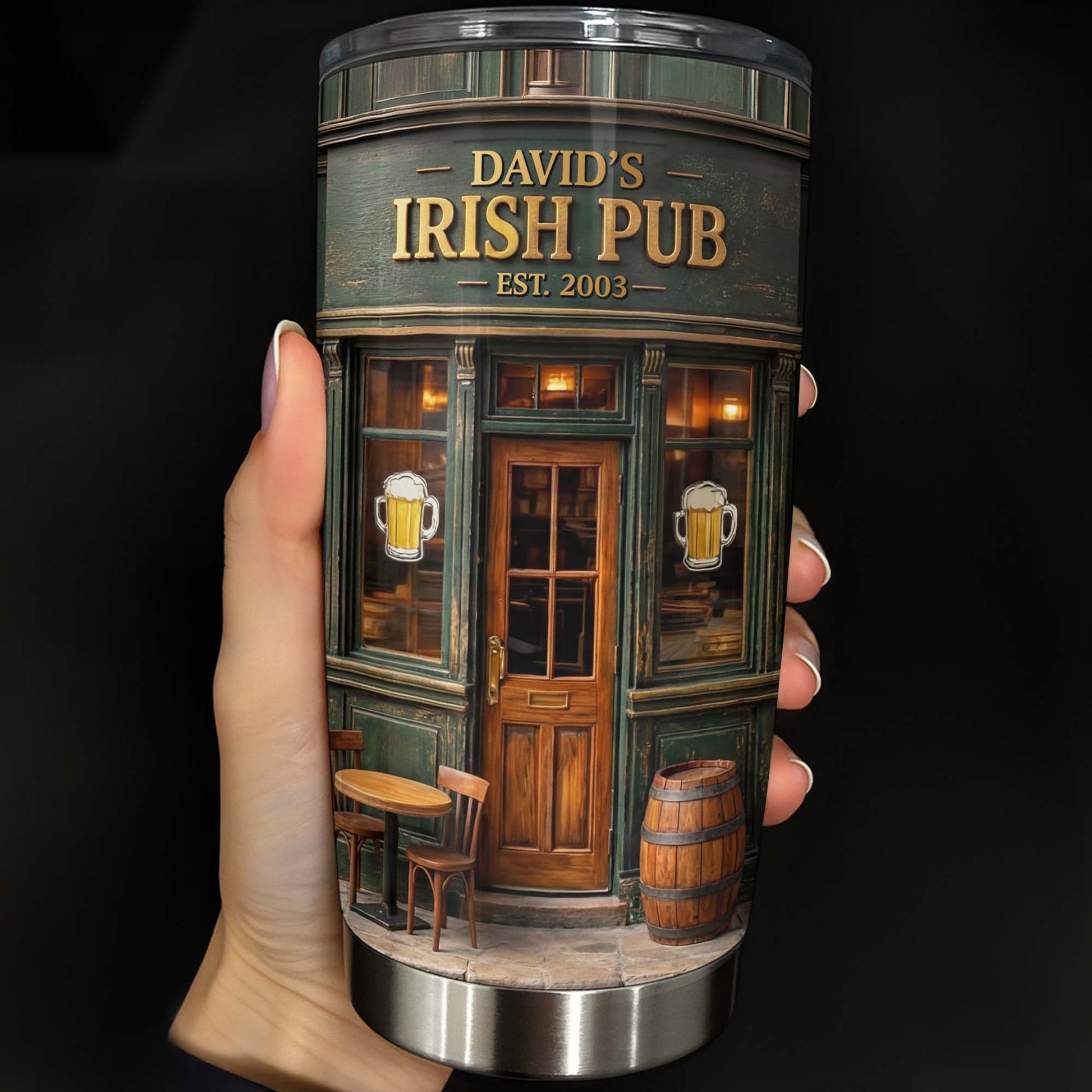 Irish Pub Est Beer Mug Design Bar Storefront - Personalized Custom Stainless Steel Tumbler 20oz 30oz - JBS150_TB