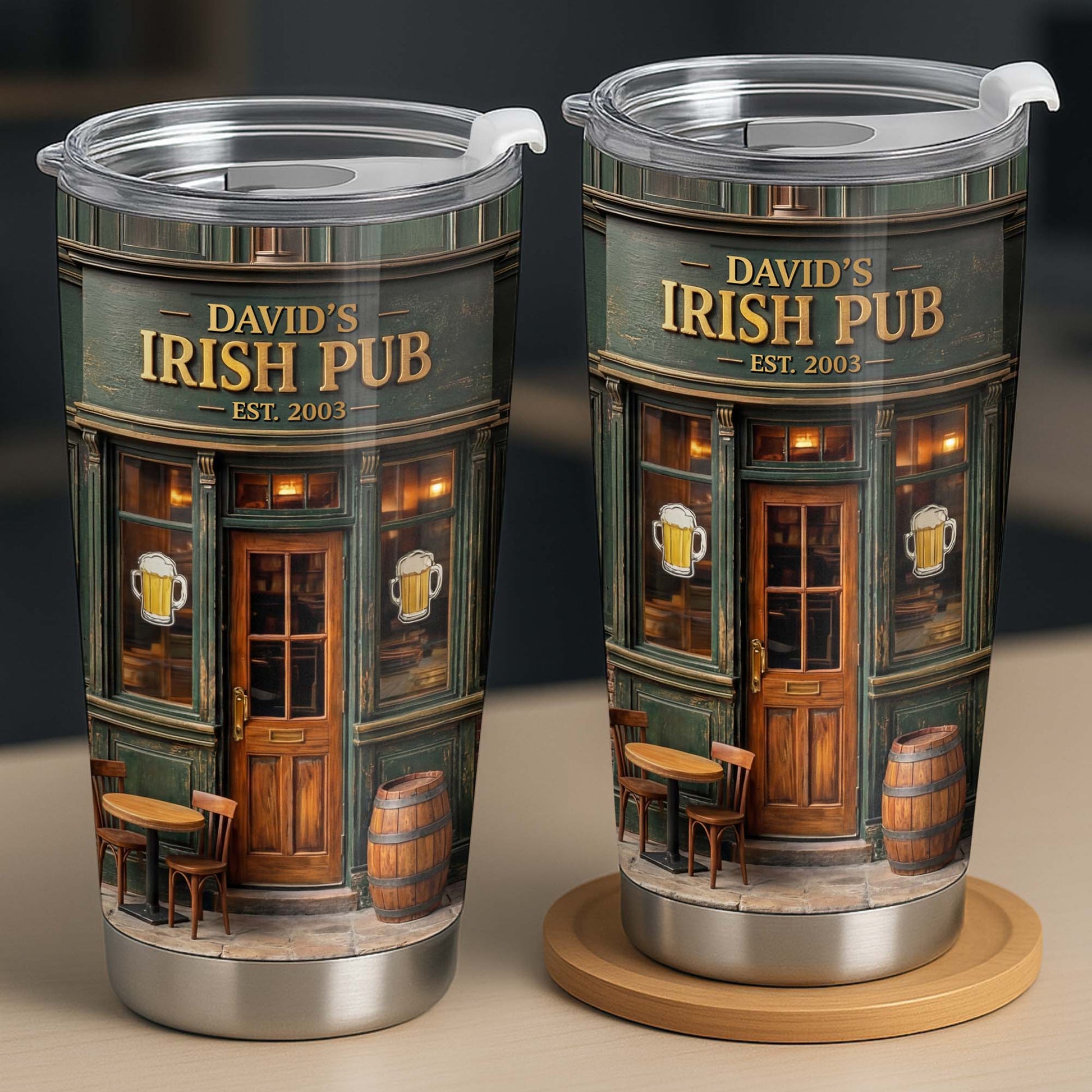 Irish Pub Est Beer Mug Design Bar Storefront - Personalized Custom Stainless Steel Tumbler 20oz 30oz - JBS150_TB
