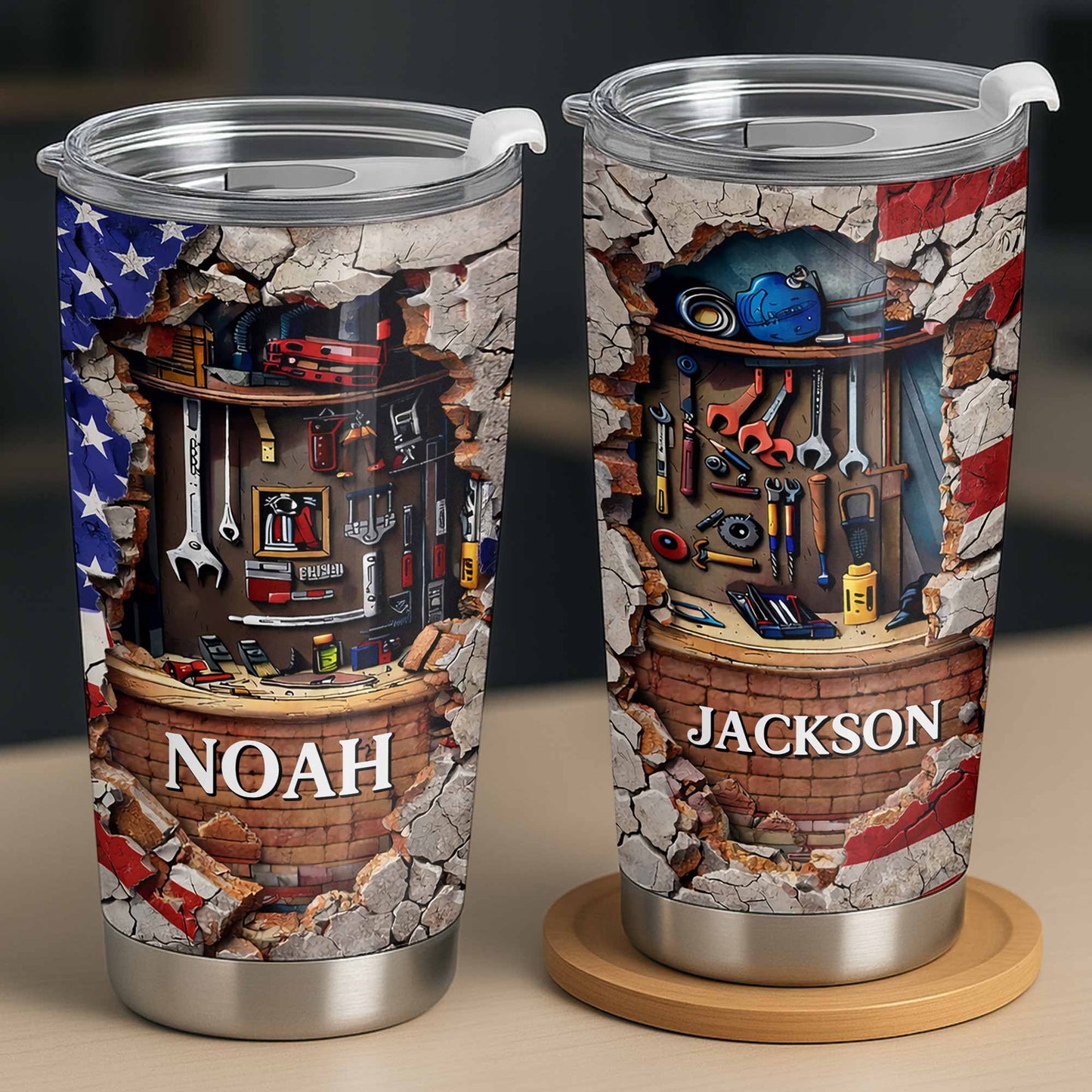 Hardworking Mechanic Spirit Tools And American Flag Design - Personalized Custom Stainless Steel Tumbler 20oz 30oz - JBS157_TB