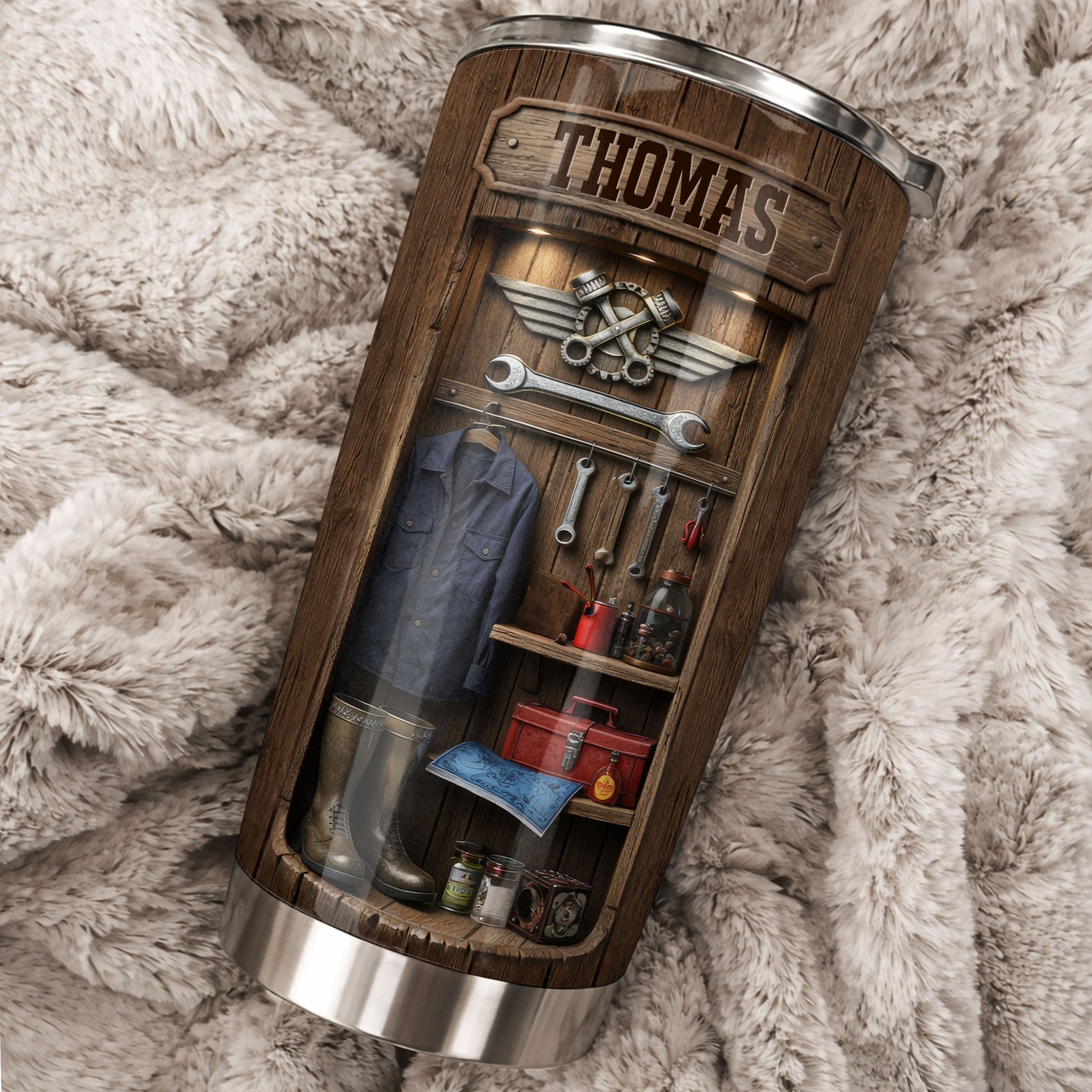 Hardworking Hands Deserve A Break With Mechanic Tools And Wood Locker - Personalized Custom Stainless Steel Tumbler 20oz 30oz - JBS173_TB