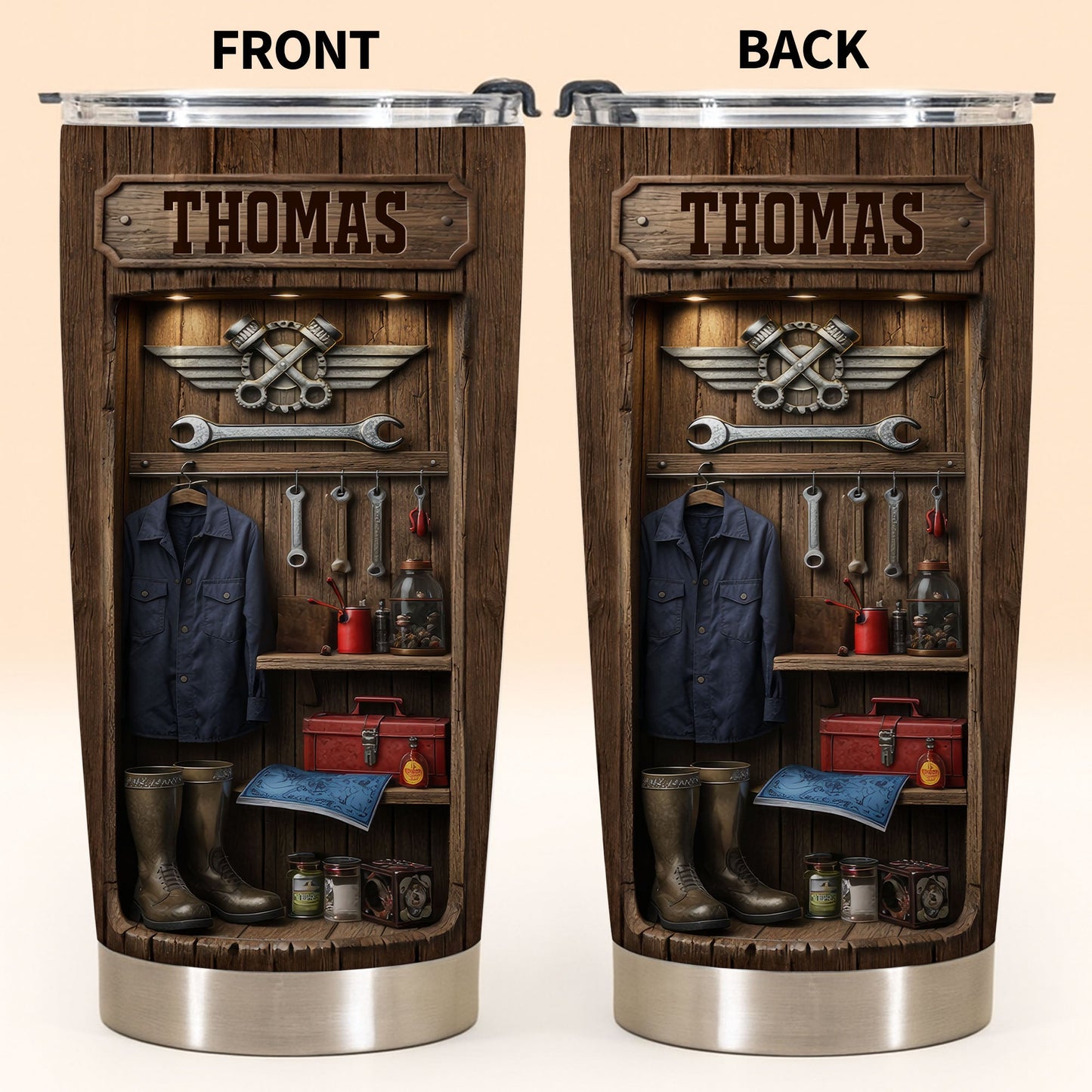 Hardworking Hands Deserve A Break With Mechanic Tools And Wood Locker - Personalized Custom Stainless Steel Tumbler 20oz 30oz - JBS173_TB