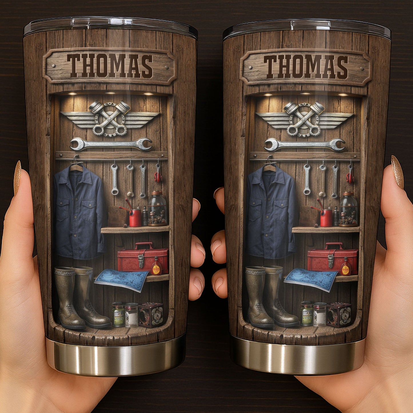 Hardworking Hands Deserve A Break With Mechanic Tools And Wood Locker - Personalized Custom Stainless Steel Tumbler 20oz 30oz - JBS173_TB