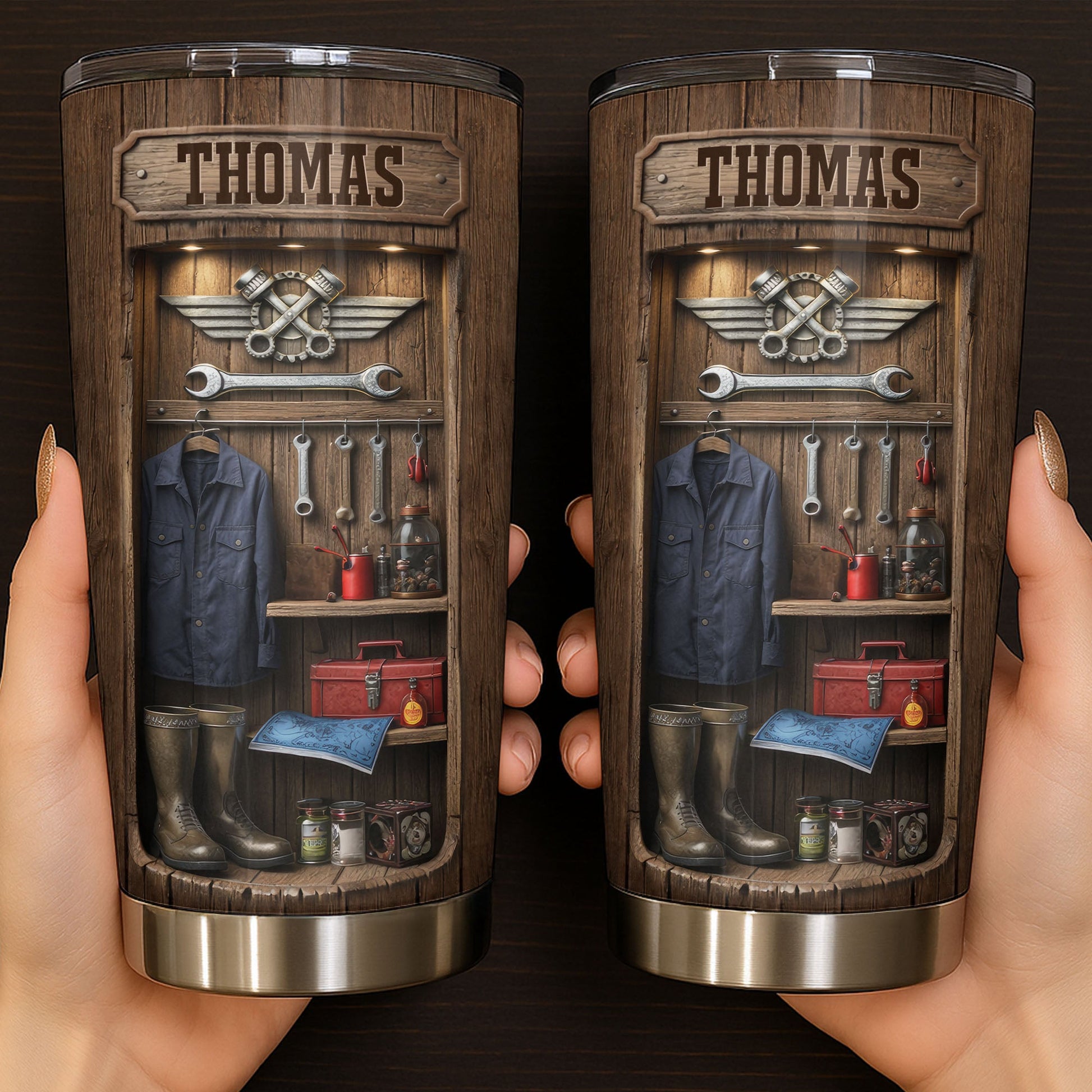 Hardworking Hands Deserve A Break With Mechanic Tools And Wood Locker - Personalized Custom Stainless Steel Tumbler 20oz 30oz - JBS173_TB