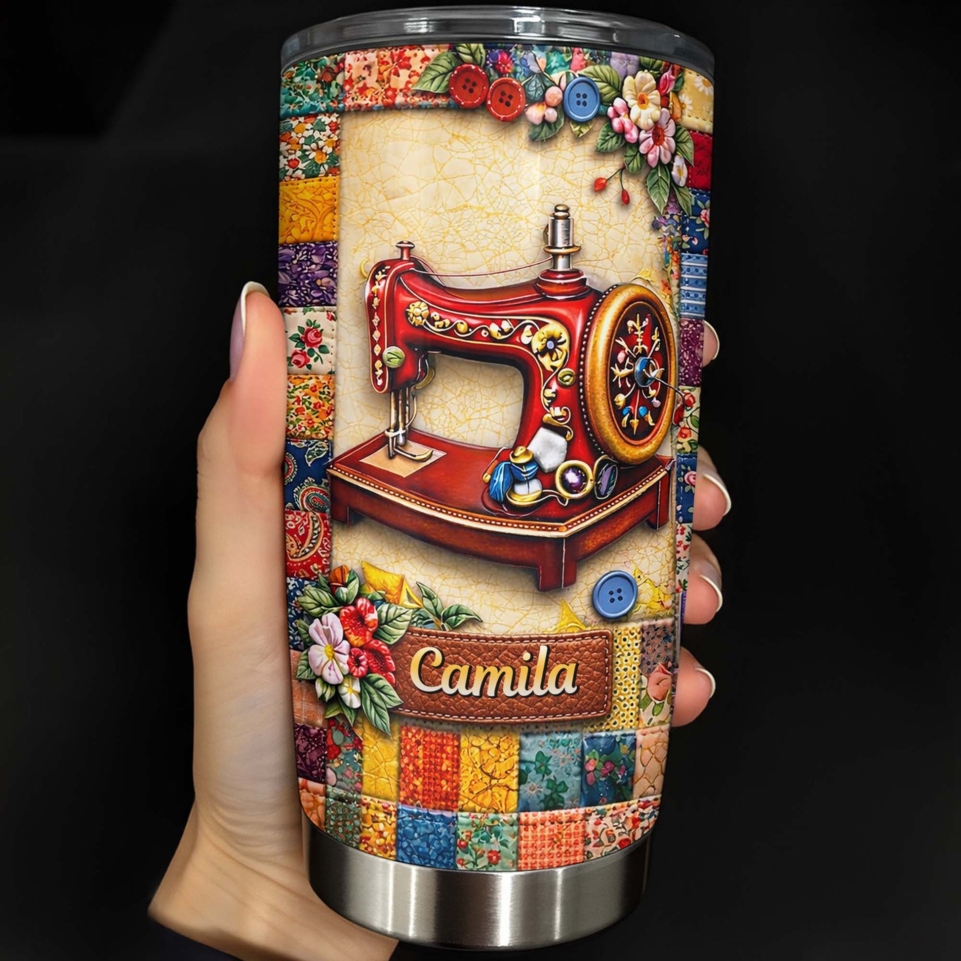 I Don't Hoard Fabric Shop Faster Sewing Machine Patchwork Flowers - Personalized Custom Stainless Steel Tumbler 20oz 30oz - JBS196_TB