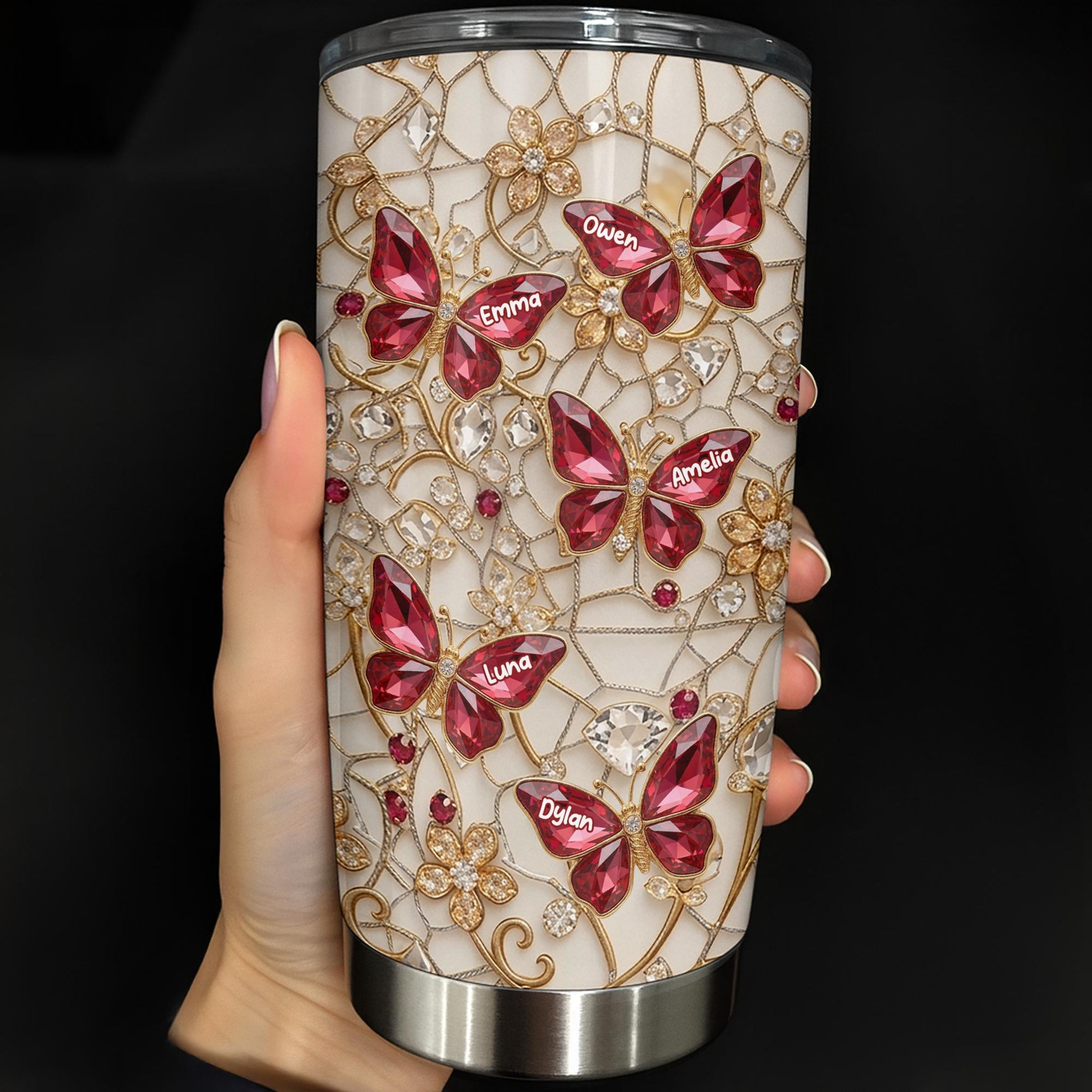 Beautiful Butterflies Dancing Jewelry And Flowers Lace Design - Personalized Custom Stainless Steel Tumbler 20oz 30oz - MOM229_TB