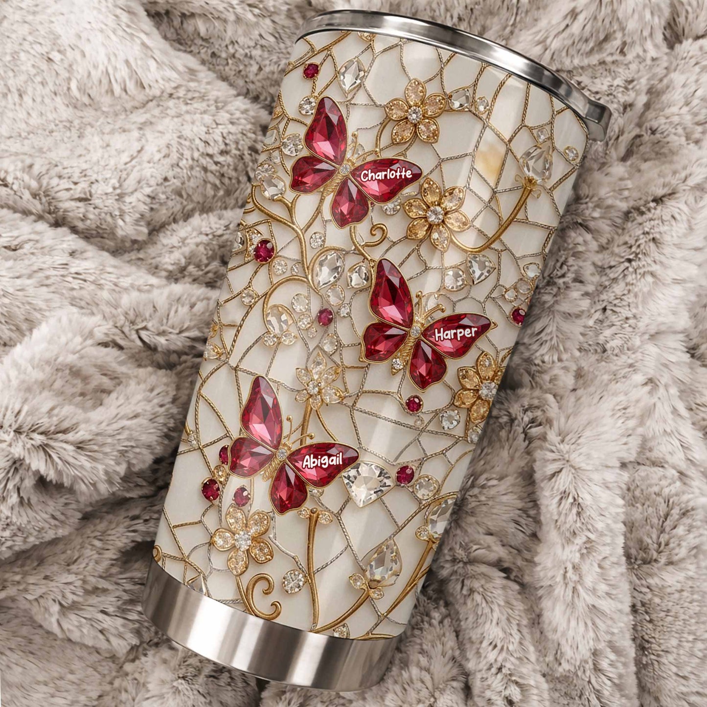 Beautiful Butterflies Dancing Jewelry And Flowers Lace Design - Personalized Custom Stainless Steel Tumbler 20oz 30oz - MOM229_TB