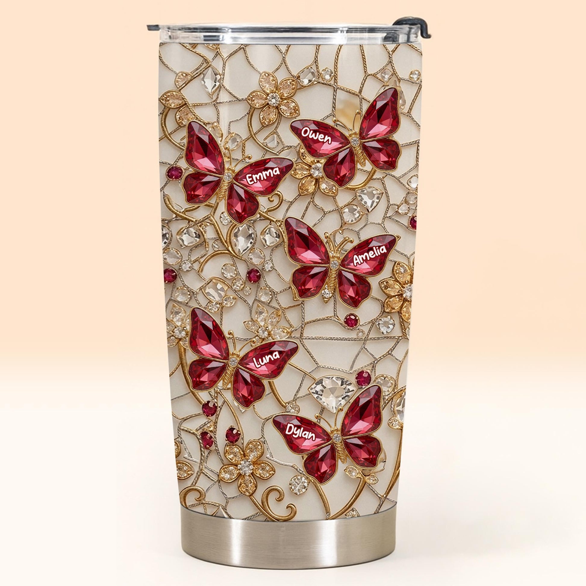 Beautiful Butterflies Dancing Jewelry And Flowers Lace Design - Personalized Custom Stainless Steel Tumbler 20oz 30oz - MOM229_TB