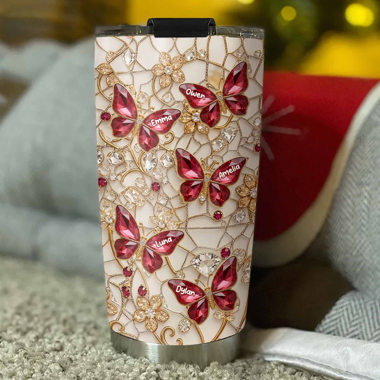 Beautiful Butterflies Dancing Jewelry And Flowers Lace Design - Personalized Custom Stainless Steel Tumbler 20oz 30oz - MOM229_TB