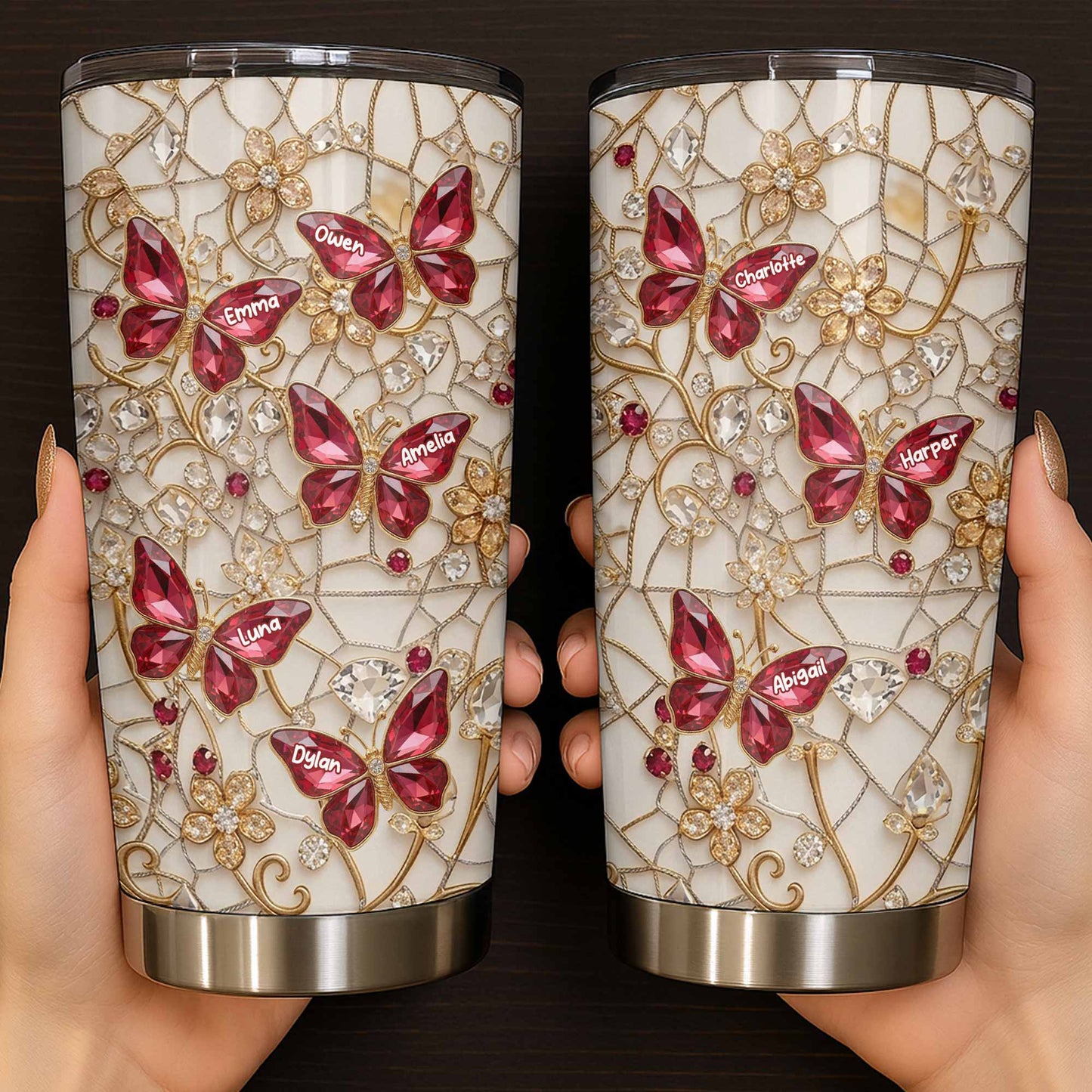 Beautiful Butterflies Dancing Jewelry And Flowers Lace Design - Personalized Custom Stainless Steel Tumbler 20oz 30oz - MOM229_TB