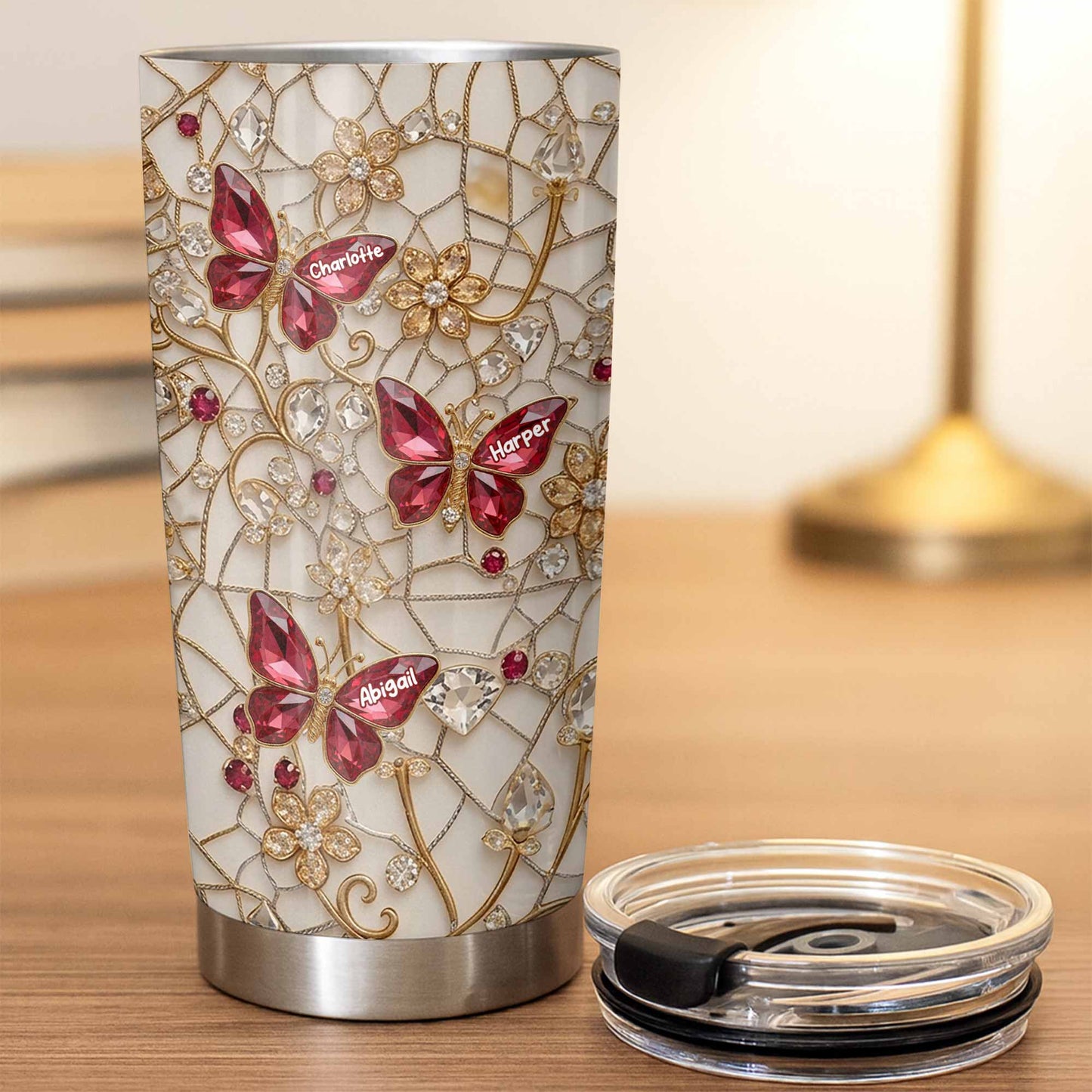 Beautiful Butterflies Dancing Jewelry And Flowers Lace Design - Personalized Custom Stainless Steel Tumbler 20oz 30oz - MOM229_TB