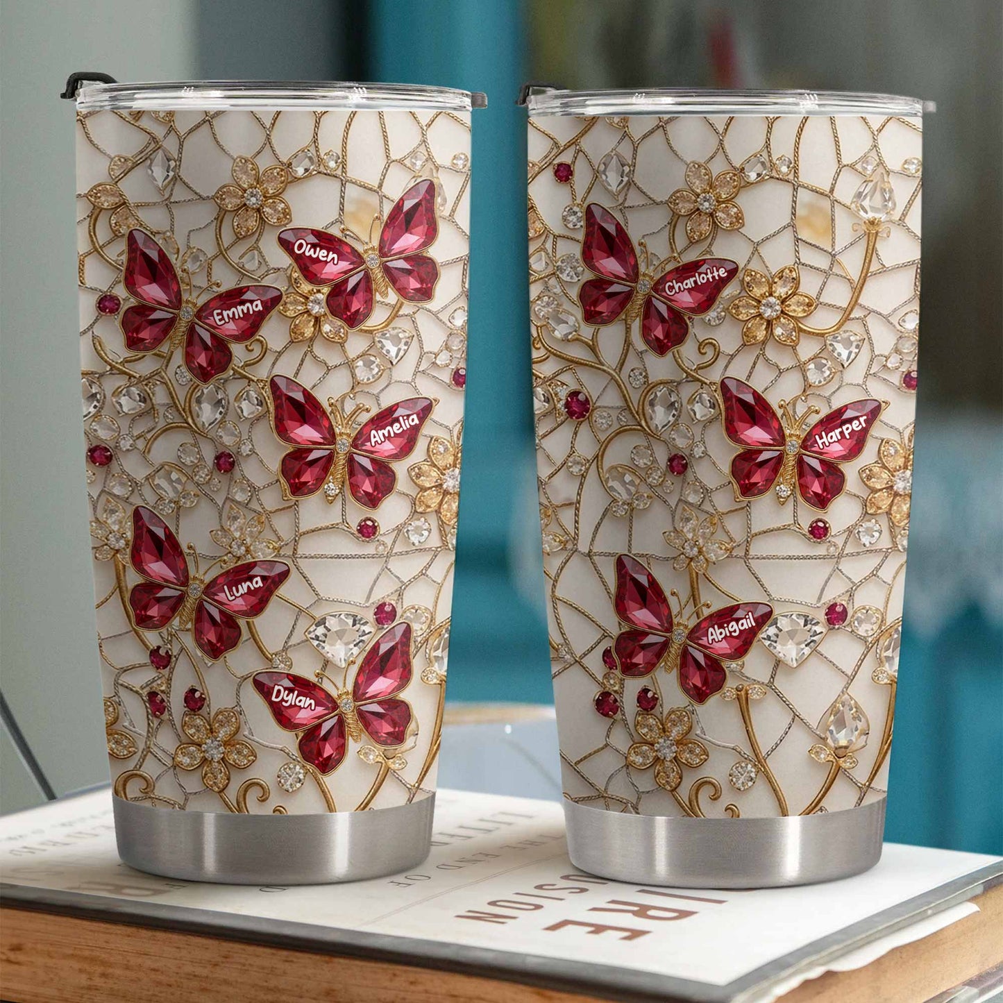 Beautiful Butterflies Dancing Jewelry And Flowers Lace Design - Personalized Custom Stainless Steel Tumbler 20oz 30oz - MOM229_TB