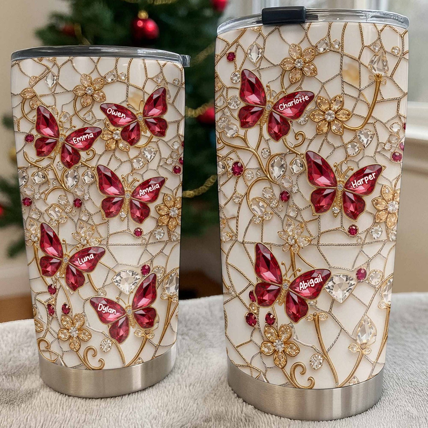 Beautiful Butterflies Dancing Jewelry And Flowers Lace Design - Personalized Custom Stainless Steel Tumbler 20oz 30oz - MOM229_TB