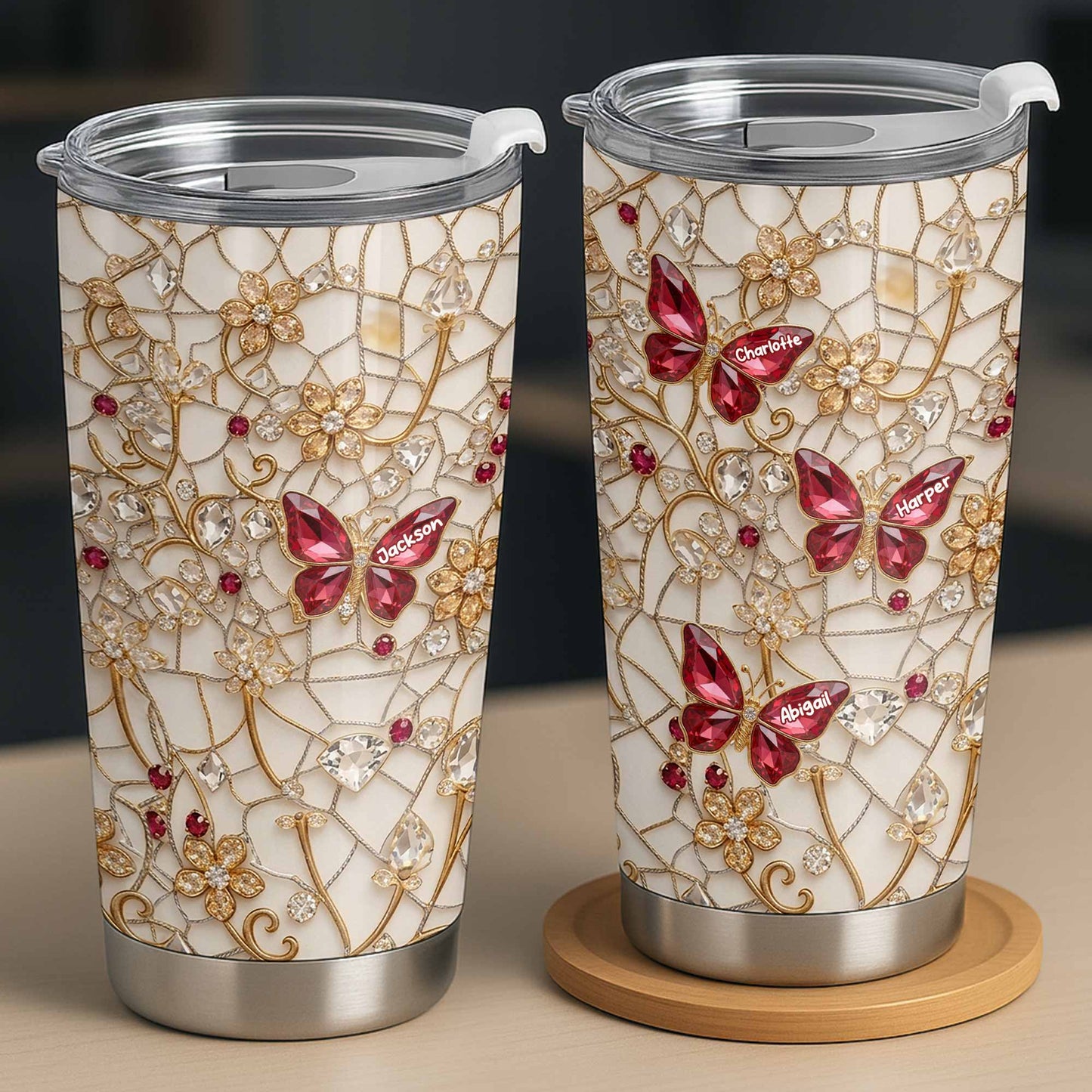 Beautiful Butterflies Dancing Jewelry And Flowers Lace Design - Personalized Custom Stainless Steel Tumbler 20oz 30oz - MOM229_TB