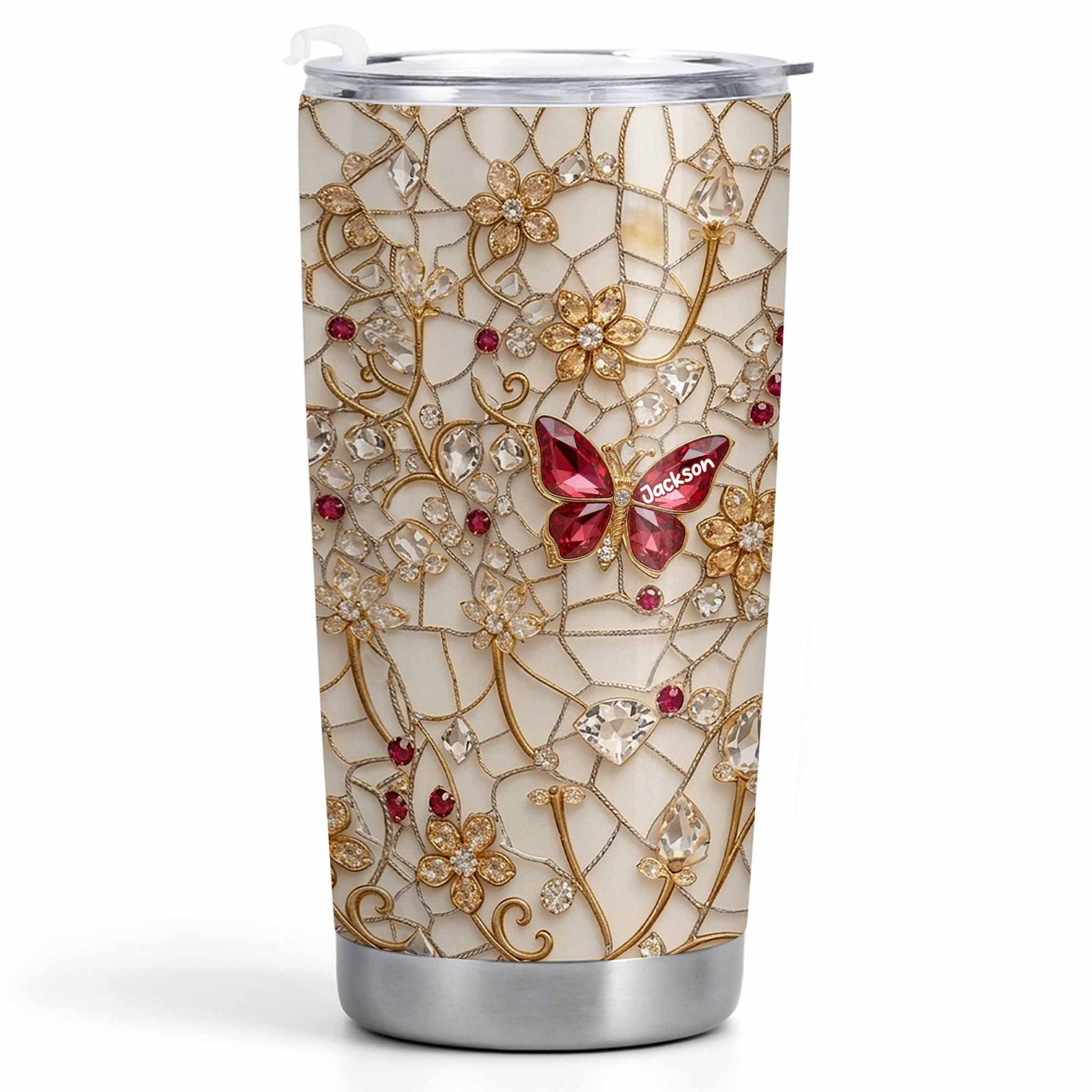 Beautiful Butterflies Dancing Jewelry And Flowers Lace Design - Personalized Custom Stainless Steel Tumbler 20oz 30oz - MOM229_TB