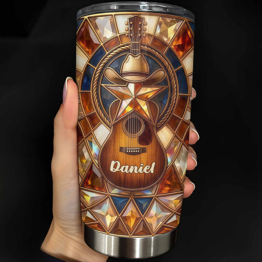 Stained Glass Country Music Spirit With Guitar And Cowboy Hat - Personalized Custom Stainless Steel Tumbler 20oz 30oz - MUSIC014_TB