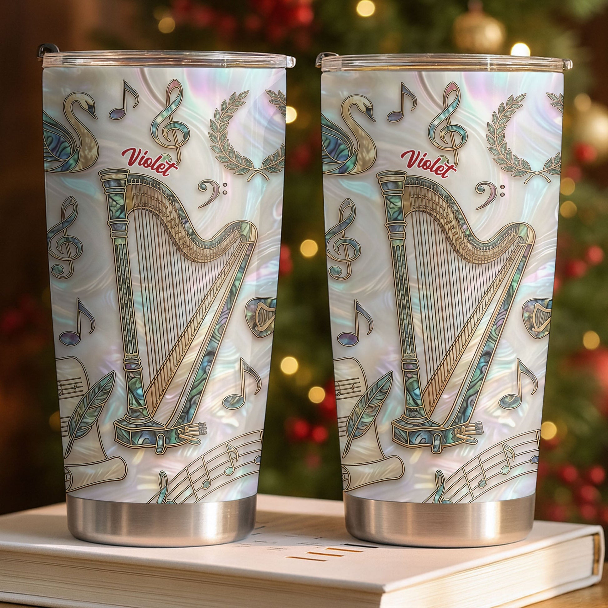 A Beautiful Melody Played From The Heart With Harp And Musical Notes - Personalized Custom Stainless Steel Tumbler 20oz 30oz - MUSIC034_TB