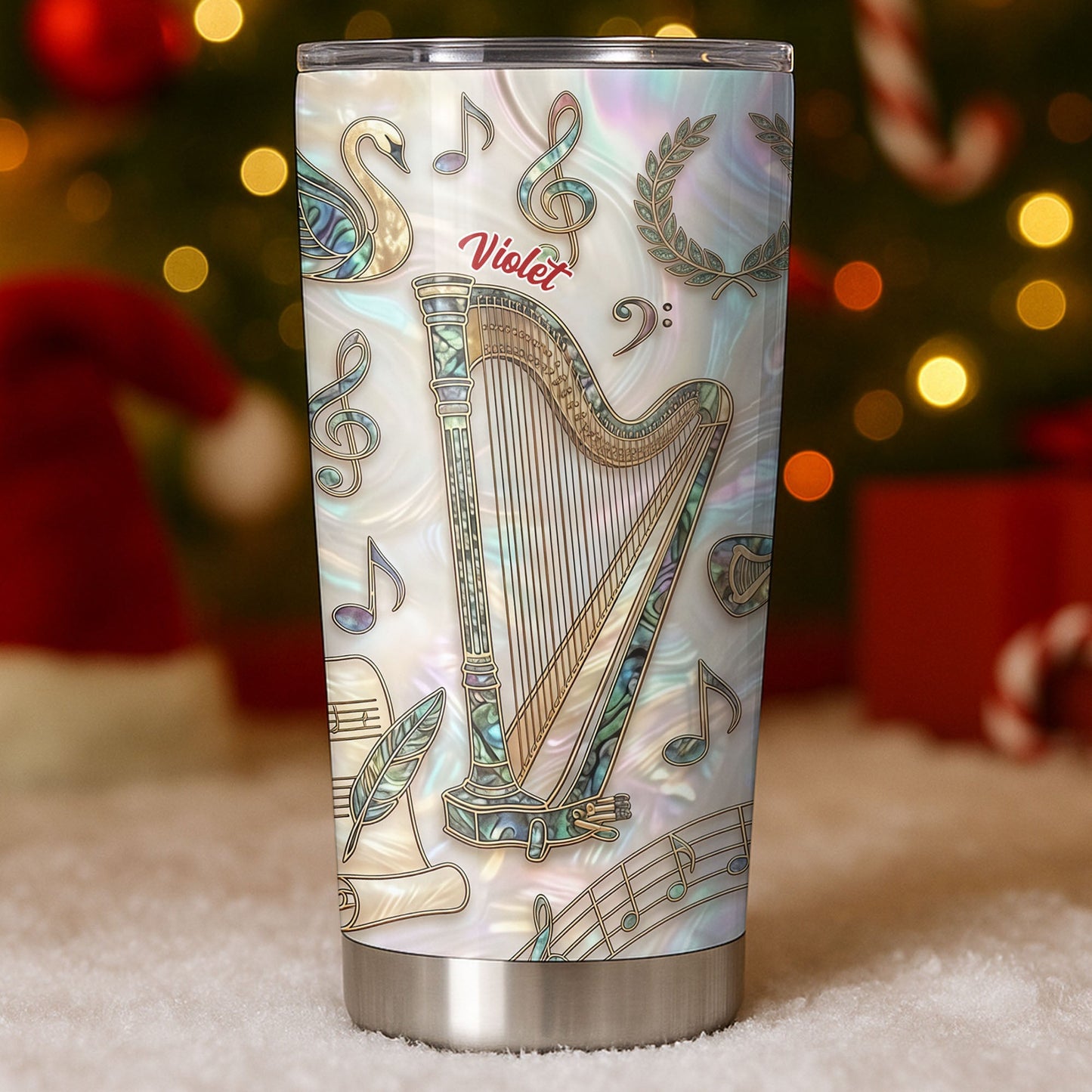 A Beautiful Melody Played From The Heart With Harp And Musical Notes - Personalized Custom Stainless Steel Tumbler 20oz 30oz - MUSIC034_TB