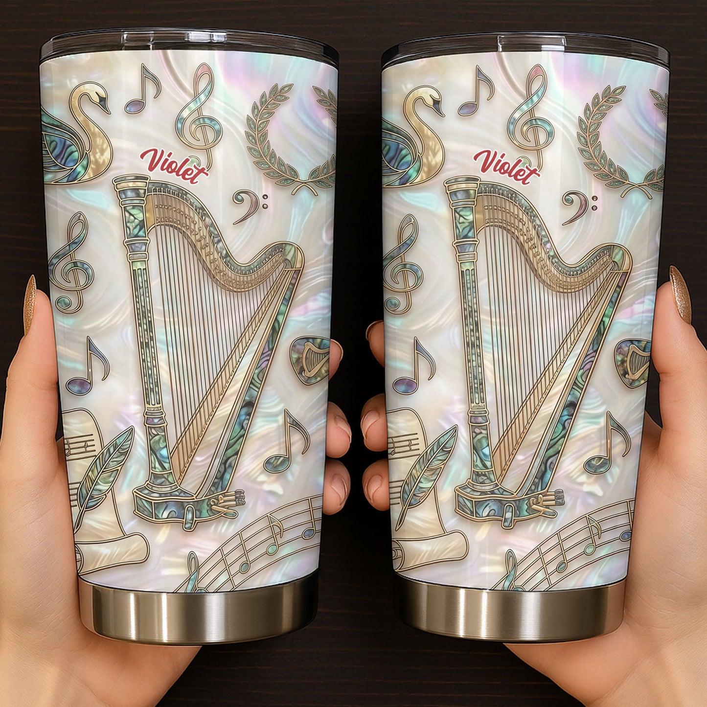 A Beautiful Melody Played From The Heart With Harp And Musical Notes - Personalized Custom Stainless Steel Tumbler 20oz 30oz - MUSIC034_TB