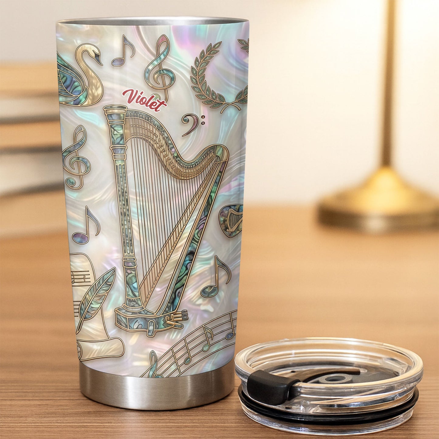 A Beautiful Melody Played From The Heart With Harp And Musical Notes - Personalized Custom Stainless Steel Tumbler 20oz 30oz - MUSIC034_TB