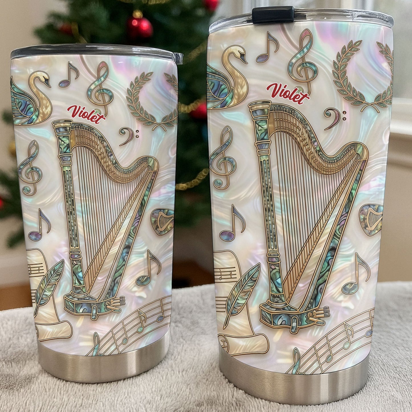 A Beautiful Melody Played From The Heart With Harp And Musical Notes - Personalized Custom Stainless Steel Tumbler 20oz 30oz - MUSIC034_TB