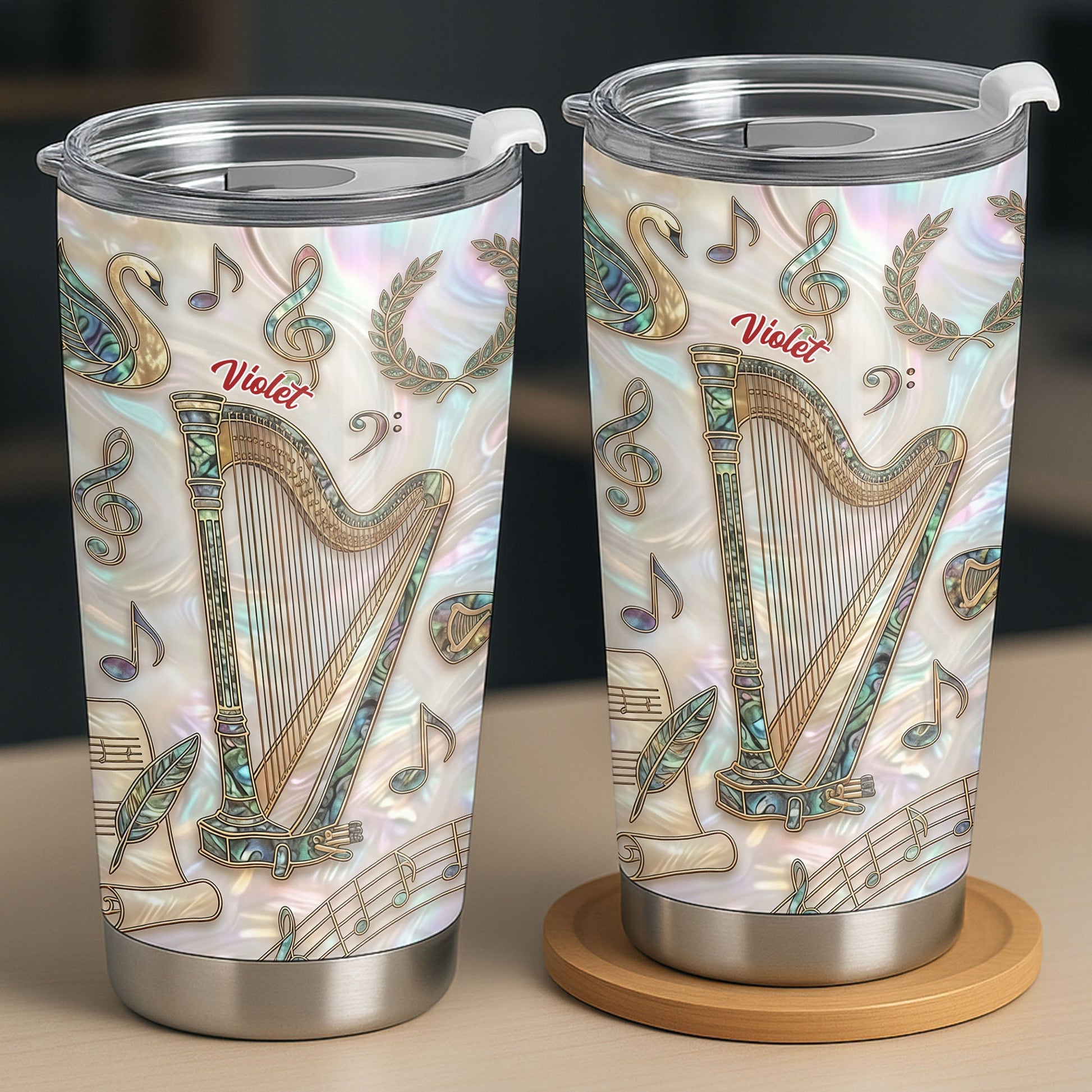 A Beautiful Melody Played From The Heart With Harp And Musical Notes - Personalized Custom Stainless Steel Tumbler 20oz 30oz - MUSIC034_TB