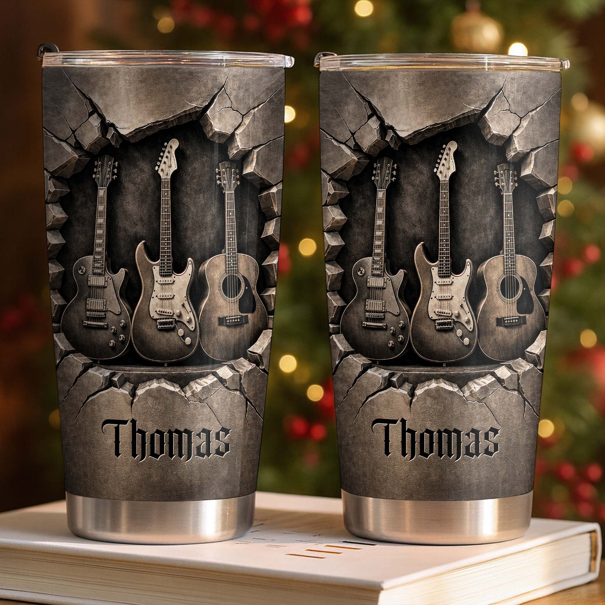 Music Is The Soul Of Life 3D Effect Guitars And Stone Wall - Personalized Custom Stainless Steel Tumbler 20oz 30oz - MUSIC097_TB
