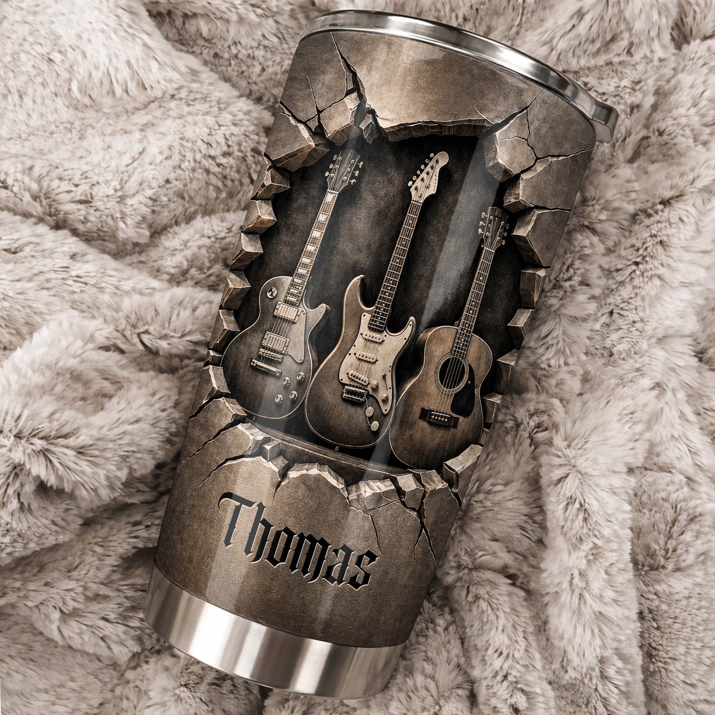 Music Is The Soul Of Life 3D Effect Guitars And Stone Wall - Personalized Custom Stainless Steel Tumbler 20oz 30oz - MUSIC097_TB