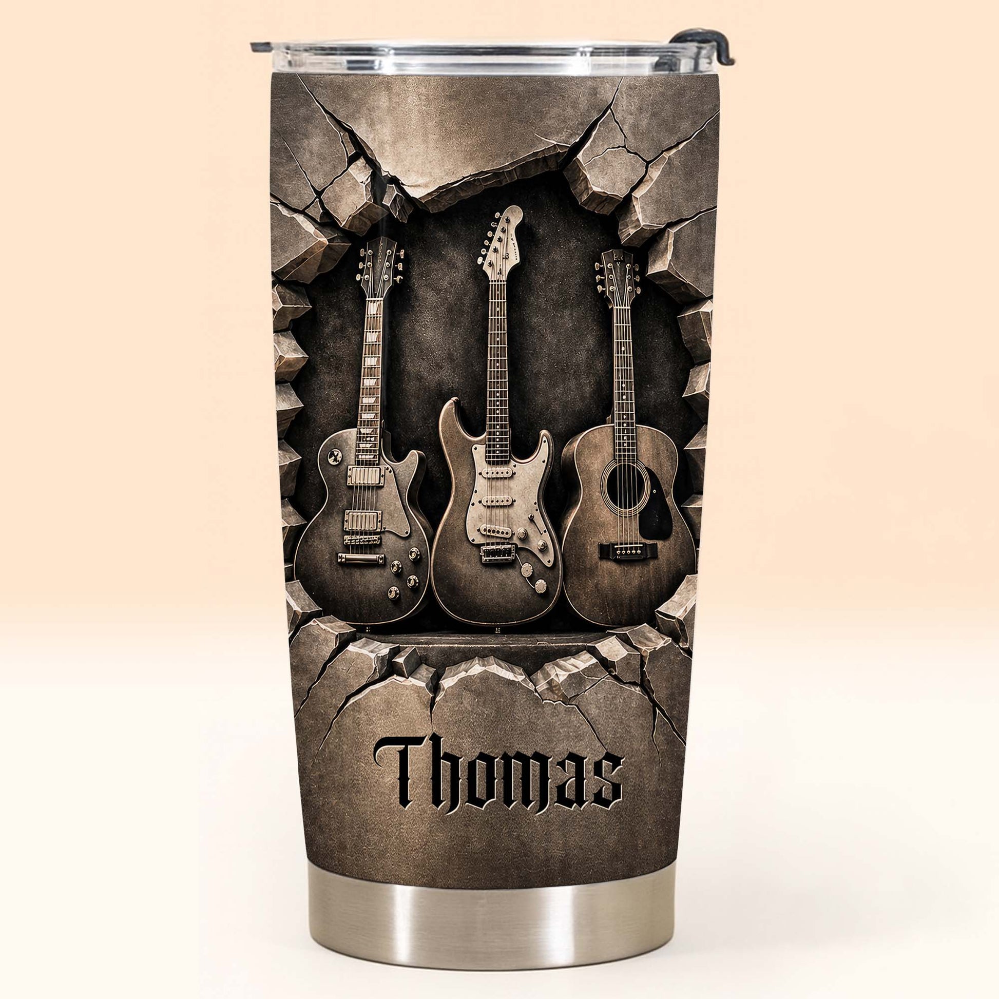 Music Is The Soul Of Life 3D Effect Guitars And Stone Wall - Personalized Custom Stainless Steel Tumbler 20oz 30oz - MUSIC097_TB