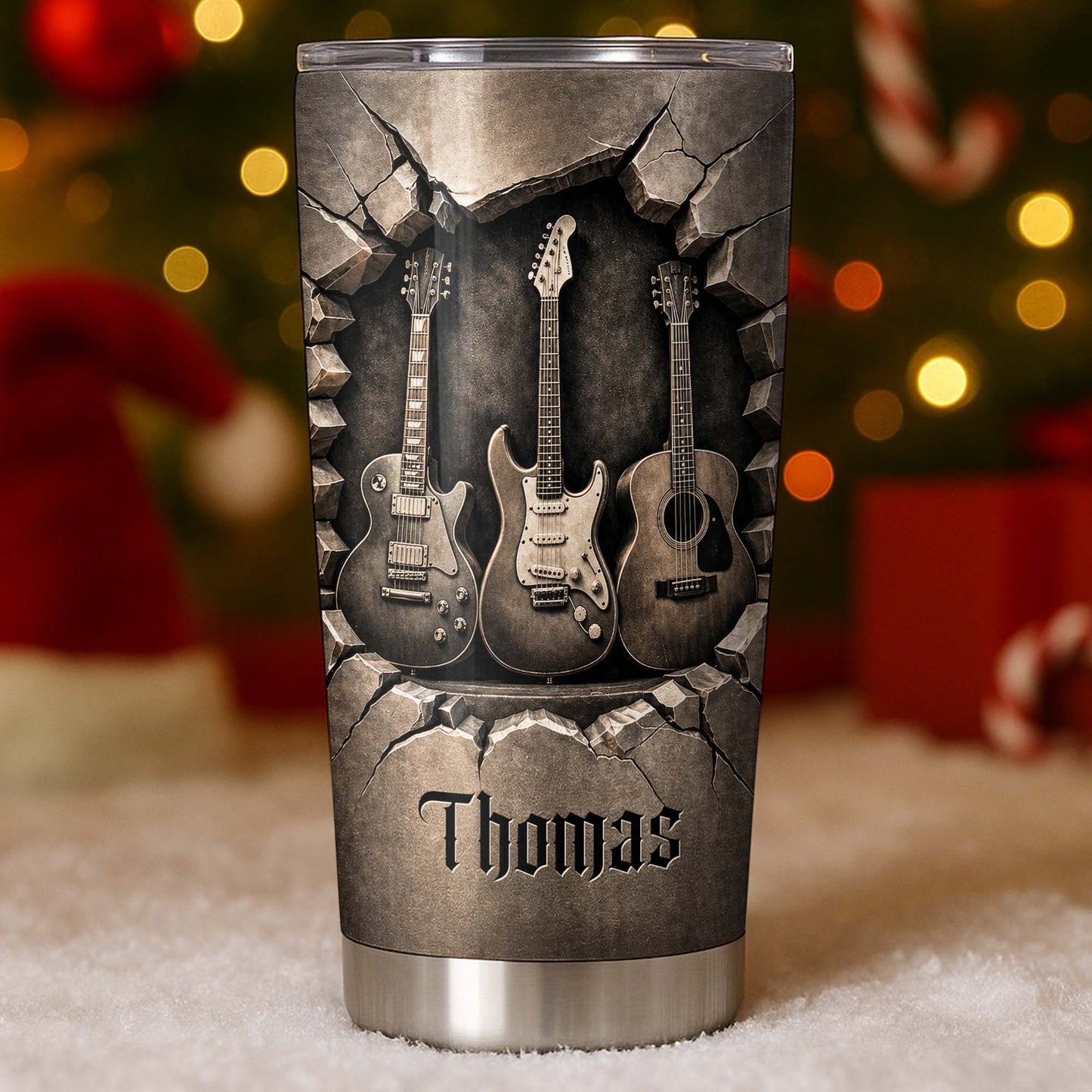 Music Is The Soul Of Life 3D Effect Guitars And Stone Wall - Personalized Custom Stainless Steel Tumbler 20oz 30oz - MUSIC097_TB