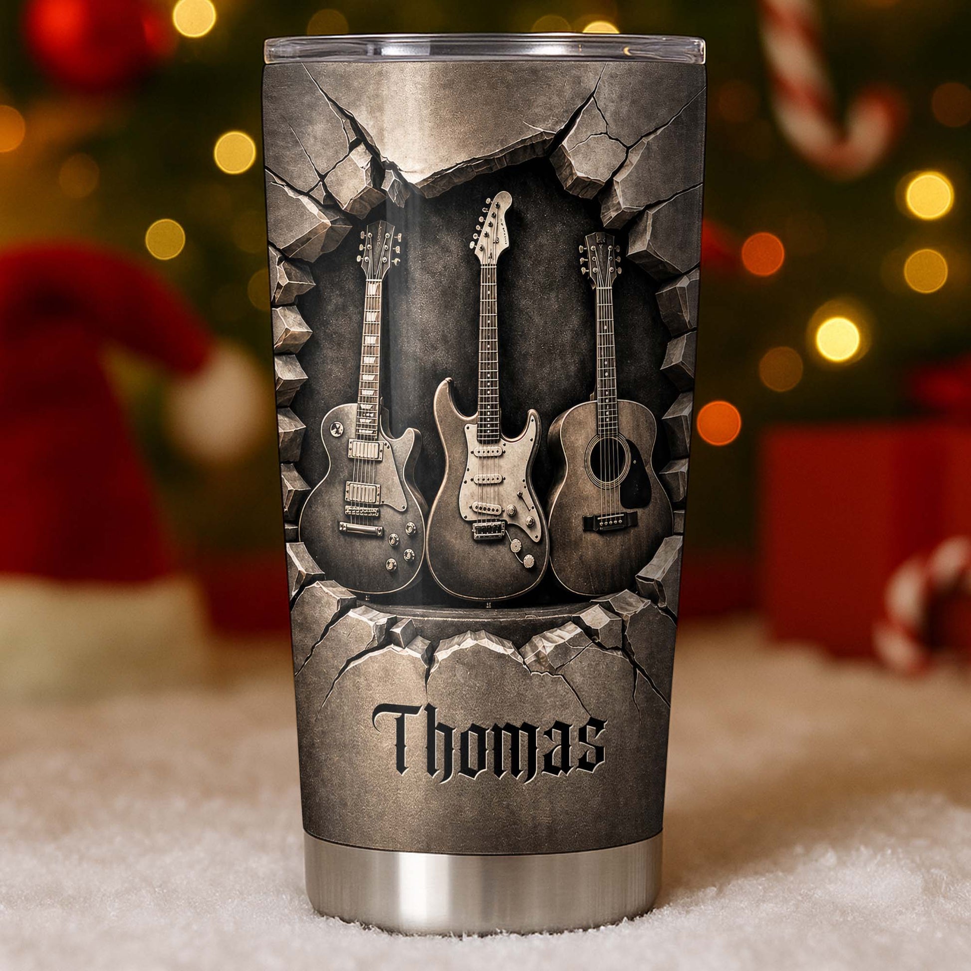 Music Is The Soul Of Life 3D Effect Guitars And Stone Wall - Personalized Custom Stainless Steel Tumbler 20oz 30oz - MUSIC097_TB