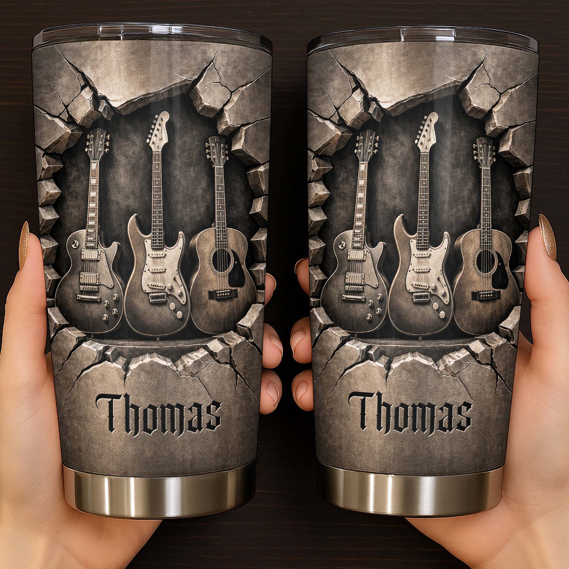 Music Is The Soul Of Life 3D Effect Guitars And Stone Wall - Personalized Custom Stainless Steel Tumbler 20oz 30oz - MUSIC097_TB