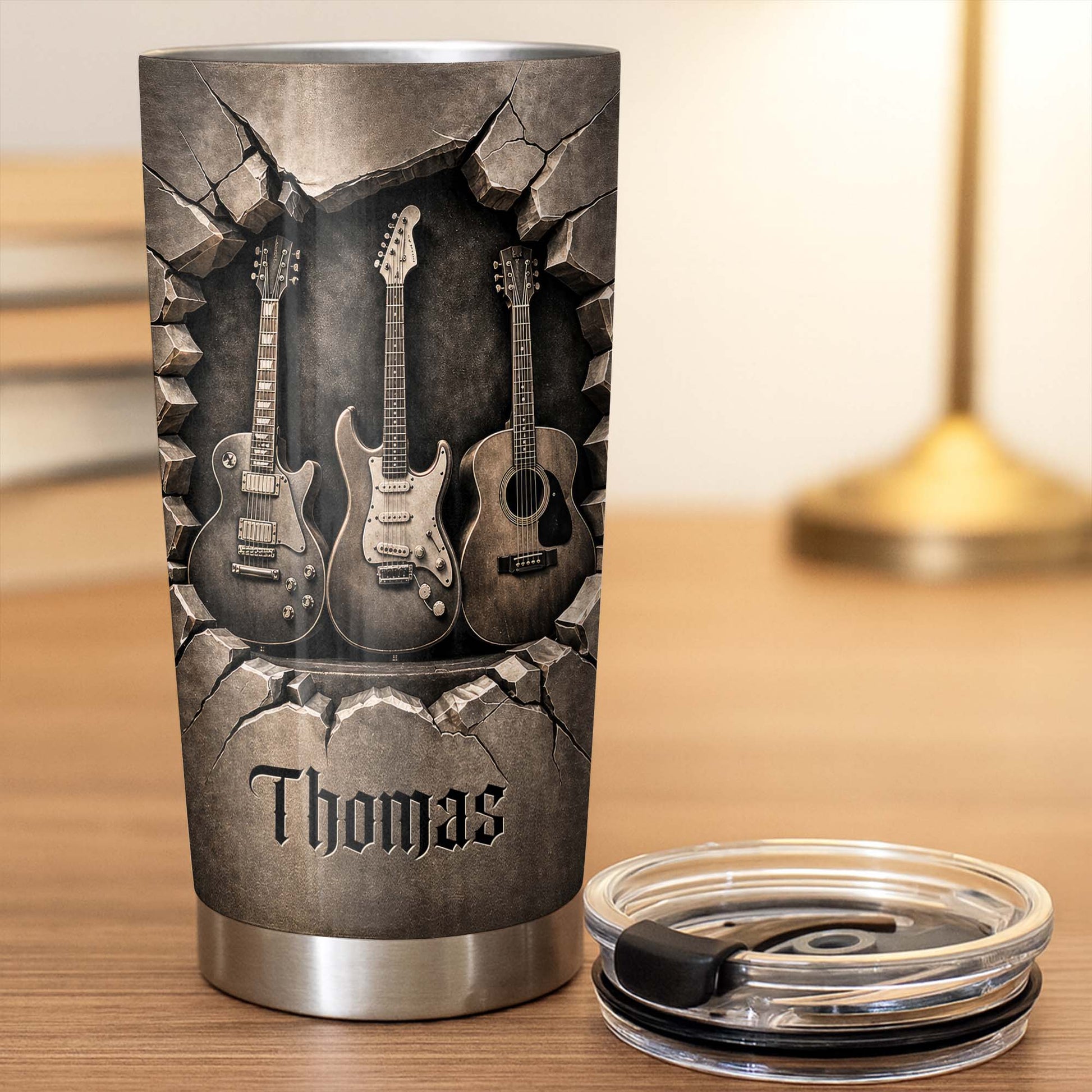 Music Is The Soul Of Life 3D Effect Guitars And Stone Wall - Personalized Custom Stainless Steel Tumbler 20oz 30oz - MUSIC097_TB