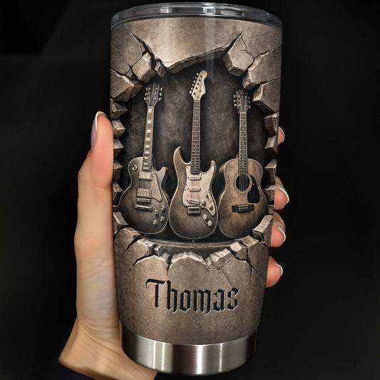 Music Is The Soul Of Life 3D Effect Guitars And Stone Wall - Personalized Custom Stainless Steel Tumbler 20oz 30oz - MUSIC097_TB