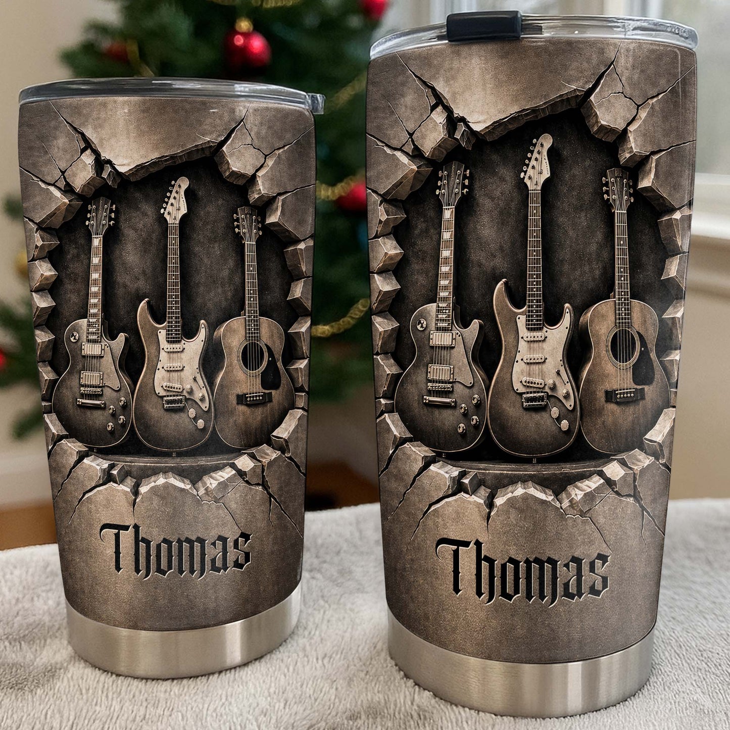 Music Is The Soul Of Life 3D Effect Guitars And Stone Wall - Personalized Custom Stainless Steel Tumbler 20oz 30oz - MUSIC097_TB