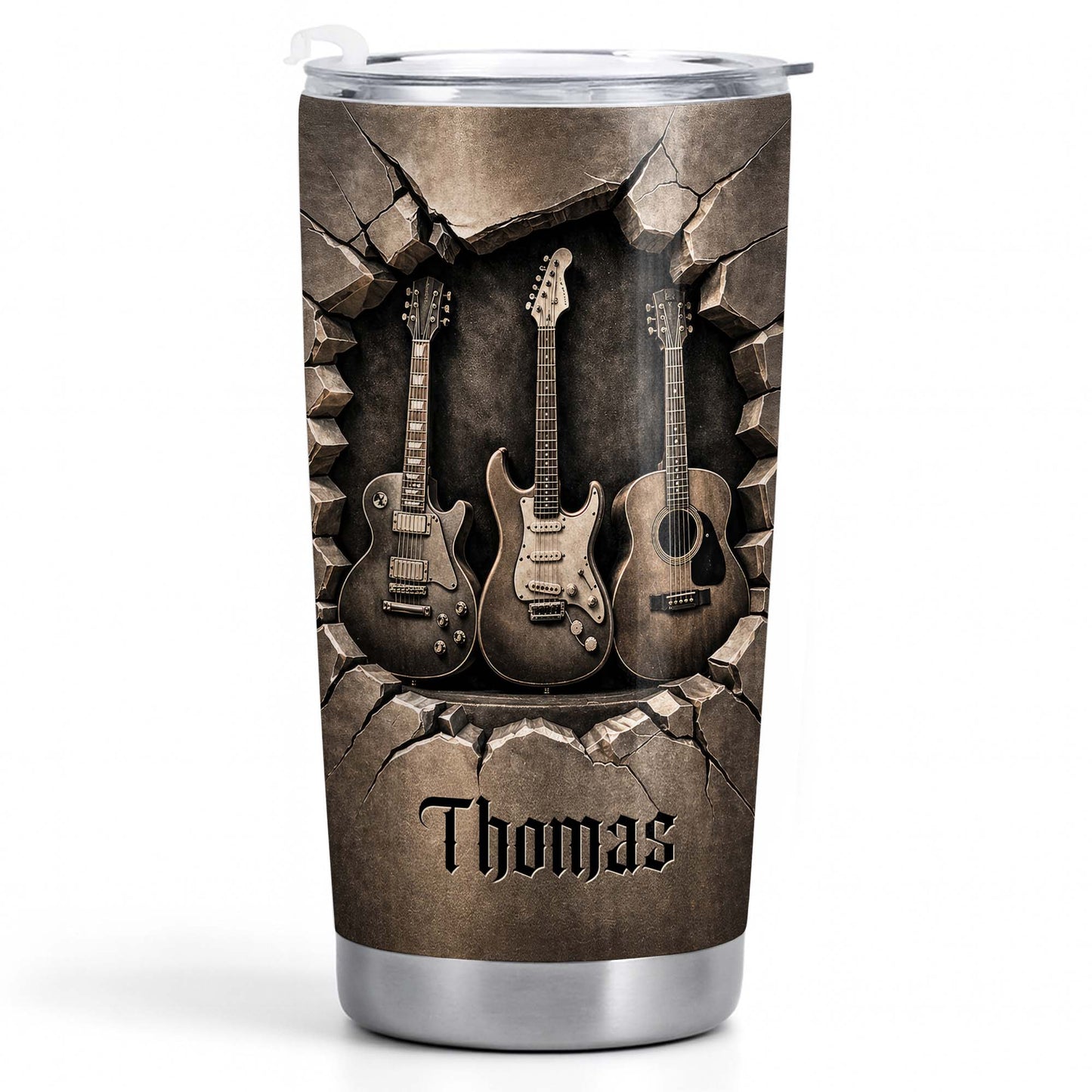 Music Is The Soul Of Life 3D Effect Guitars And Stone Wall - Personalized Custom Stainless Steel Tumbler 20oz 30oz - MUSIC097_TB