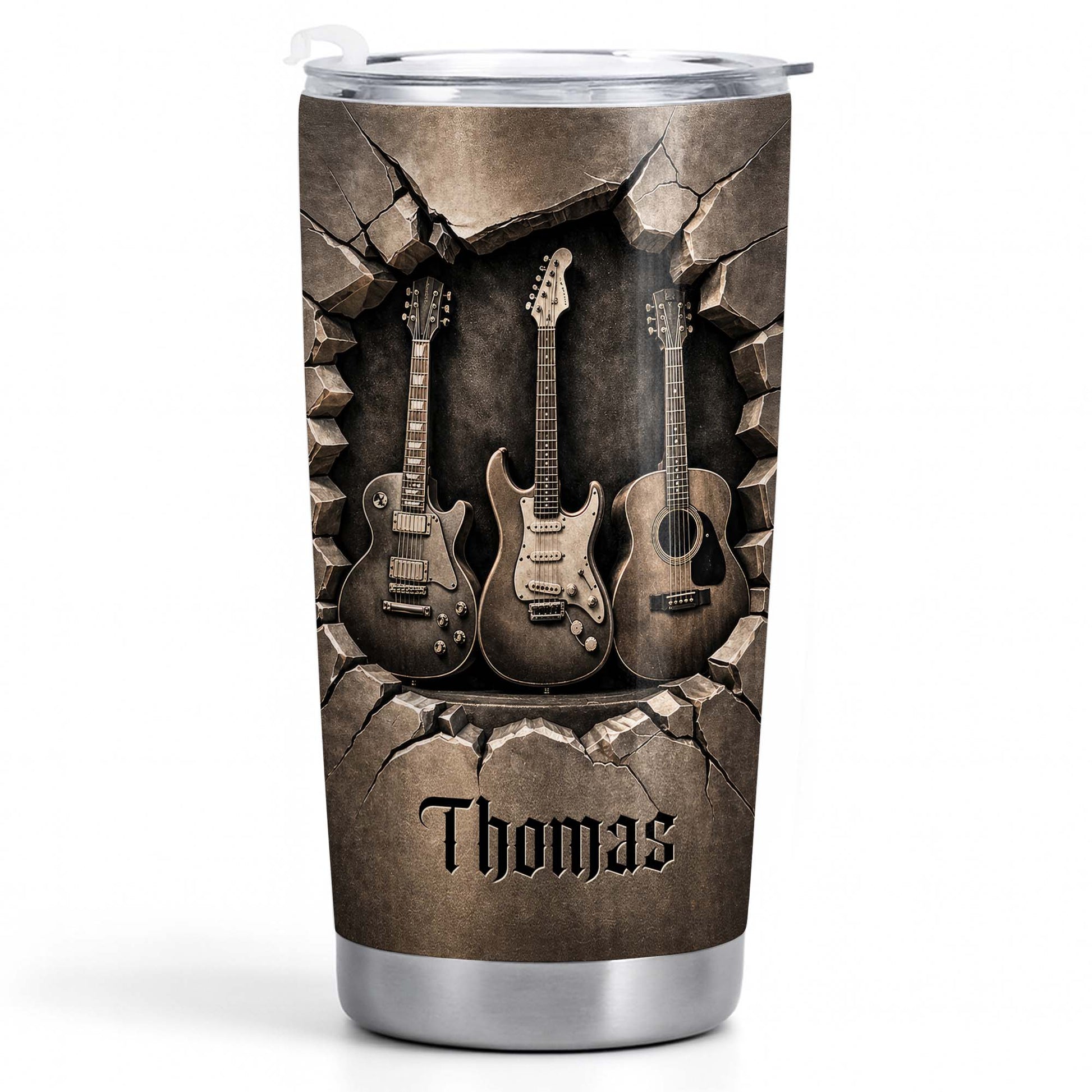 Music Is The Soul Of Life 3D Effect Guitars And Stone Wall - Personalized Custom Stainless Steel Tumbler 20oz 30oz - MUSIC097_TB