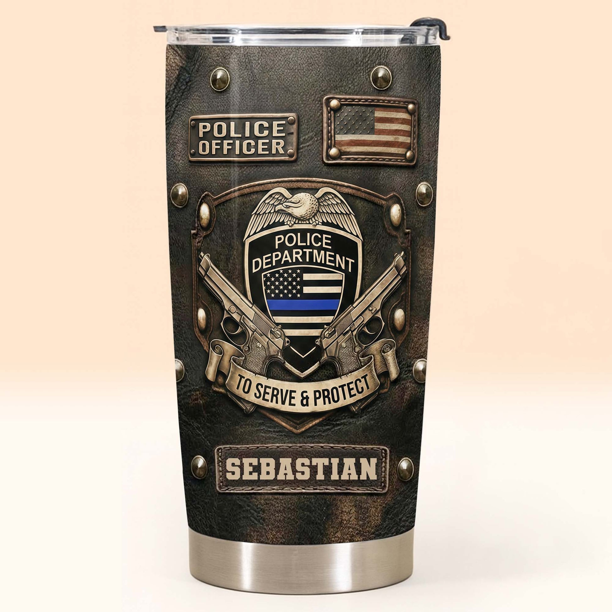To Serve and Protect Police Officer Badge With American Flag And Guns - Personalized Custom Stainless Steel Tumbler 20oz 30oz - OFC055_TB