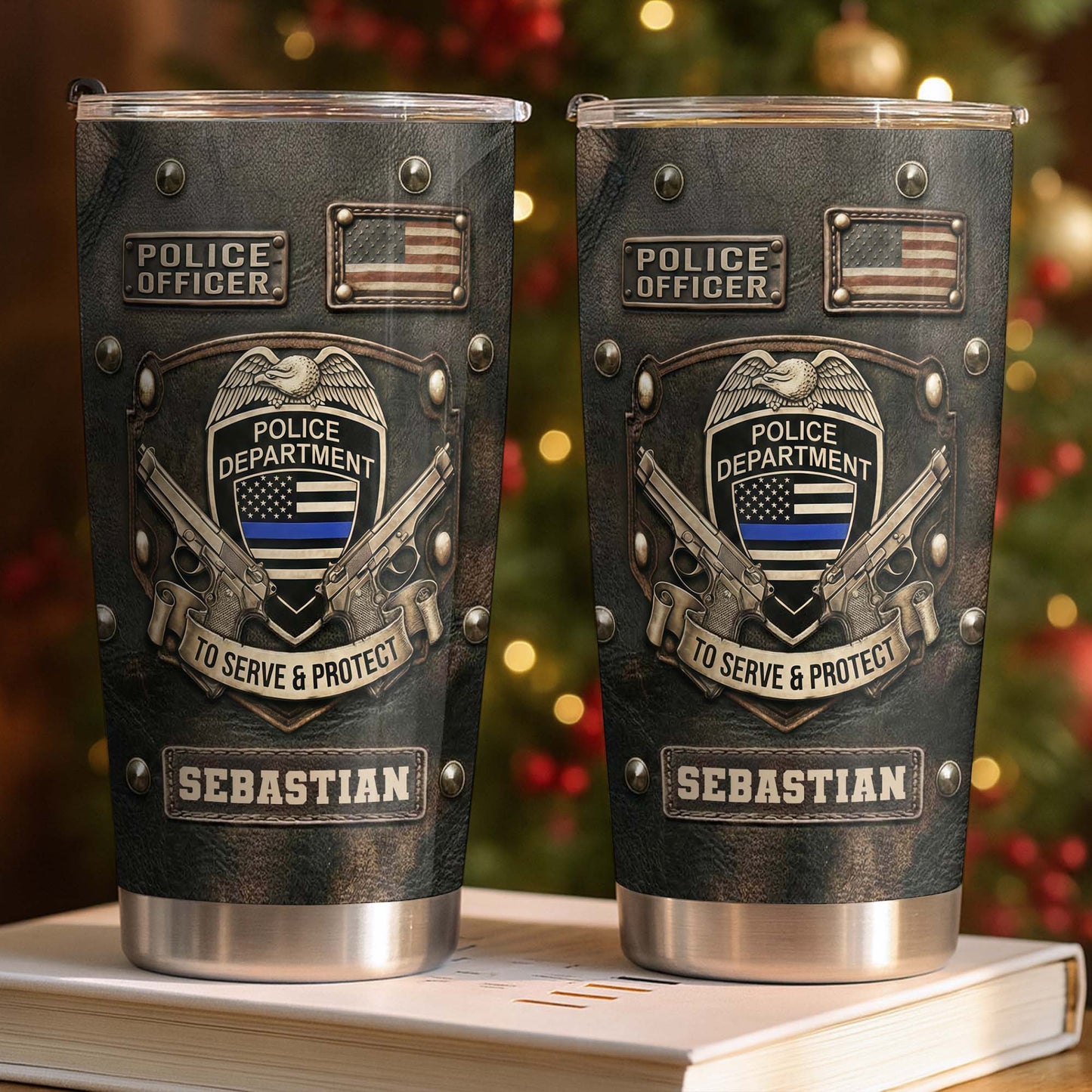 To Serve and Protect Police Officer Badge With American Flag And Guns - Personalized Custom Stainless Steel Tumbler 20oz 30oz - OFC055_TB