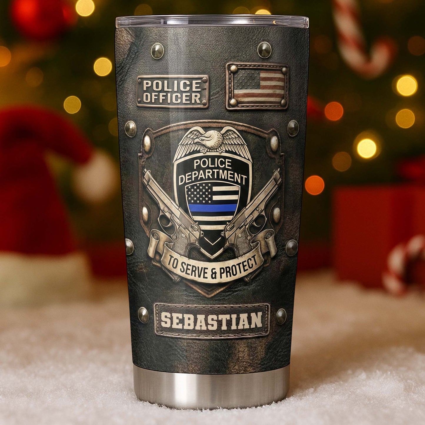 To Serve and Protect Police Officer Badge With American Flag And Guns - Personalized Custom Stainless Steel Tumbler 20oz 30oz - OFC055_TB