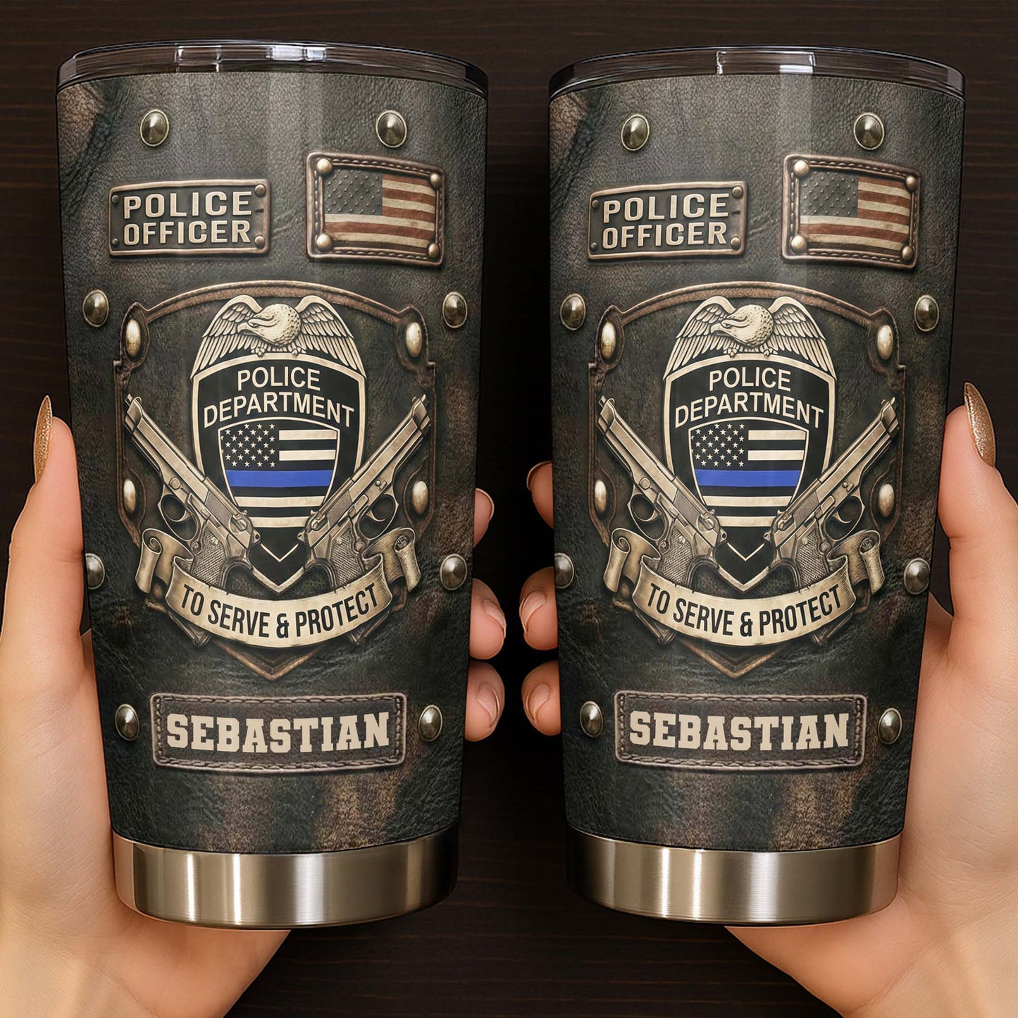 To Serve and Protect Police Officer Badge With American Flag And Guns - Personalized Custom Stainless Steel Tumbler 20oz 30oz - OFC055_TB