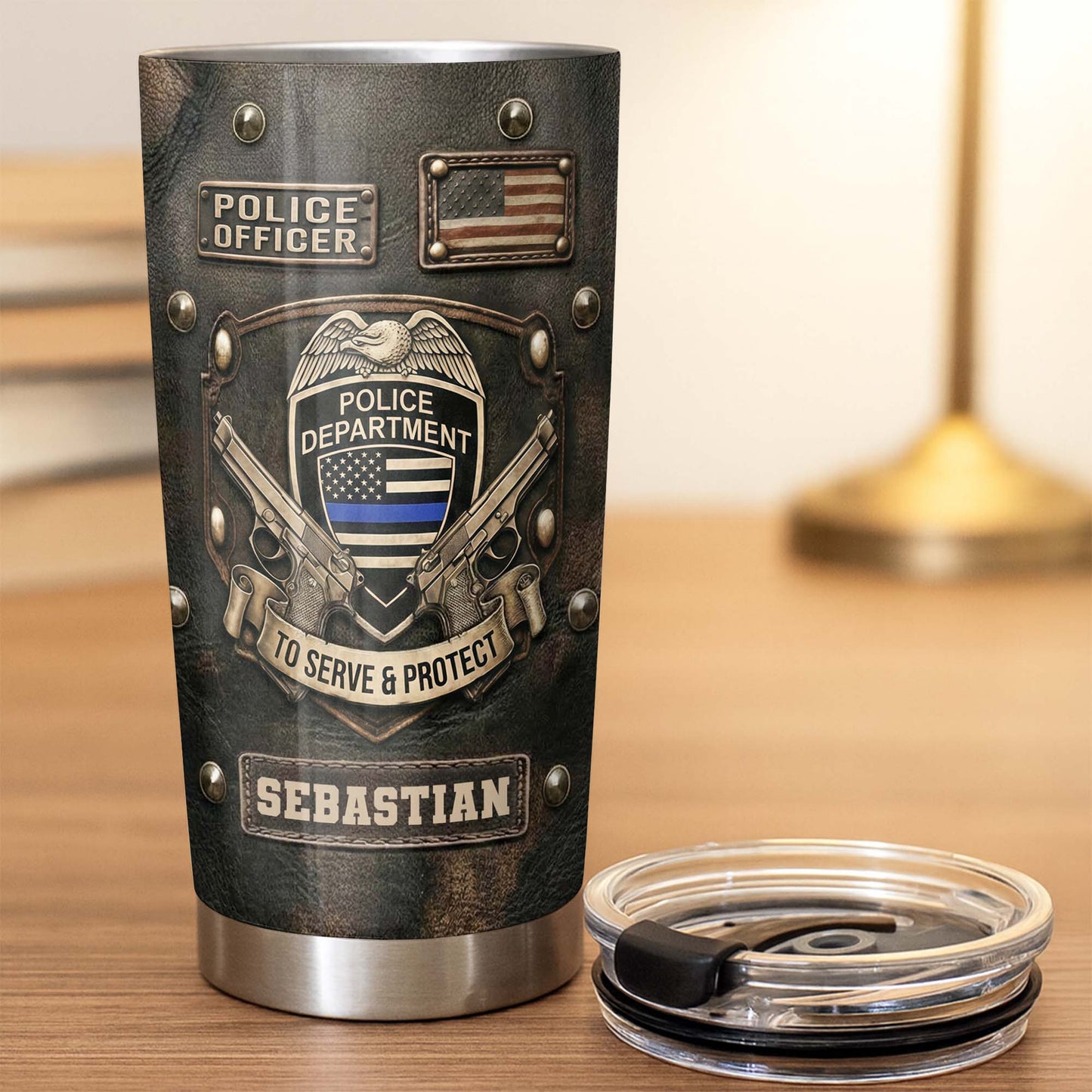 To Serve and Protect Police Officer Badge With American Flag And Guns - Personalized Custom Stainless Steel Tumbler 20oz 30oz - OFC055_TB