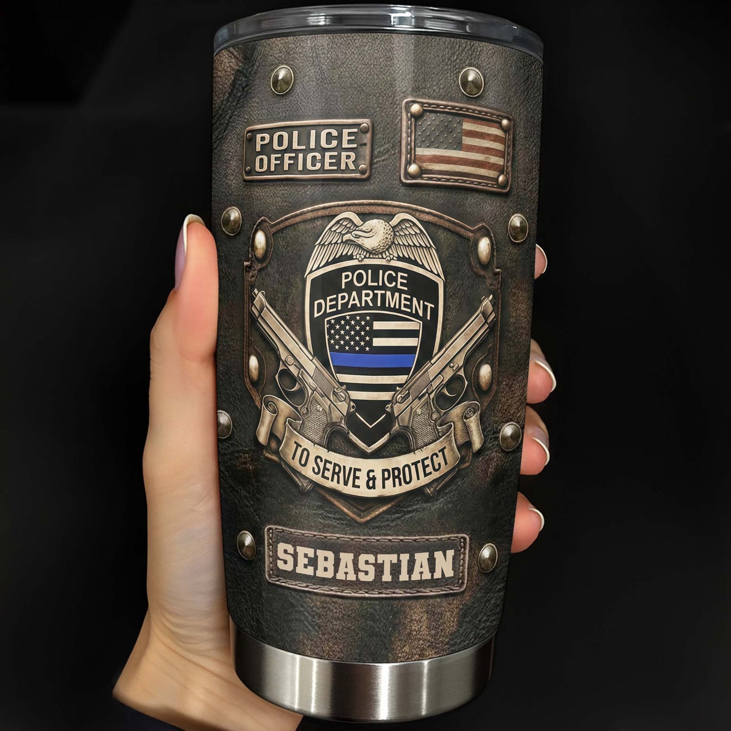 To Serve and Protect Police Officer Badge With American Flag And Guns - Personalized Custom Stainless Steel Tumbler 20oz 30oz - OFC055_TB